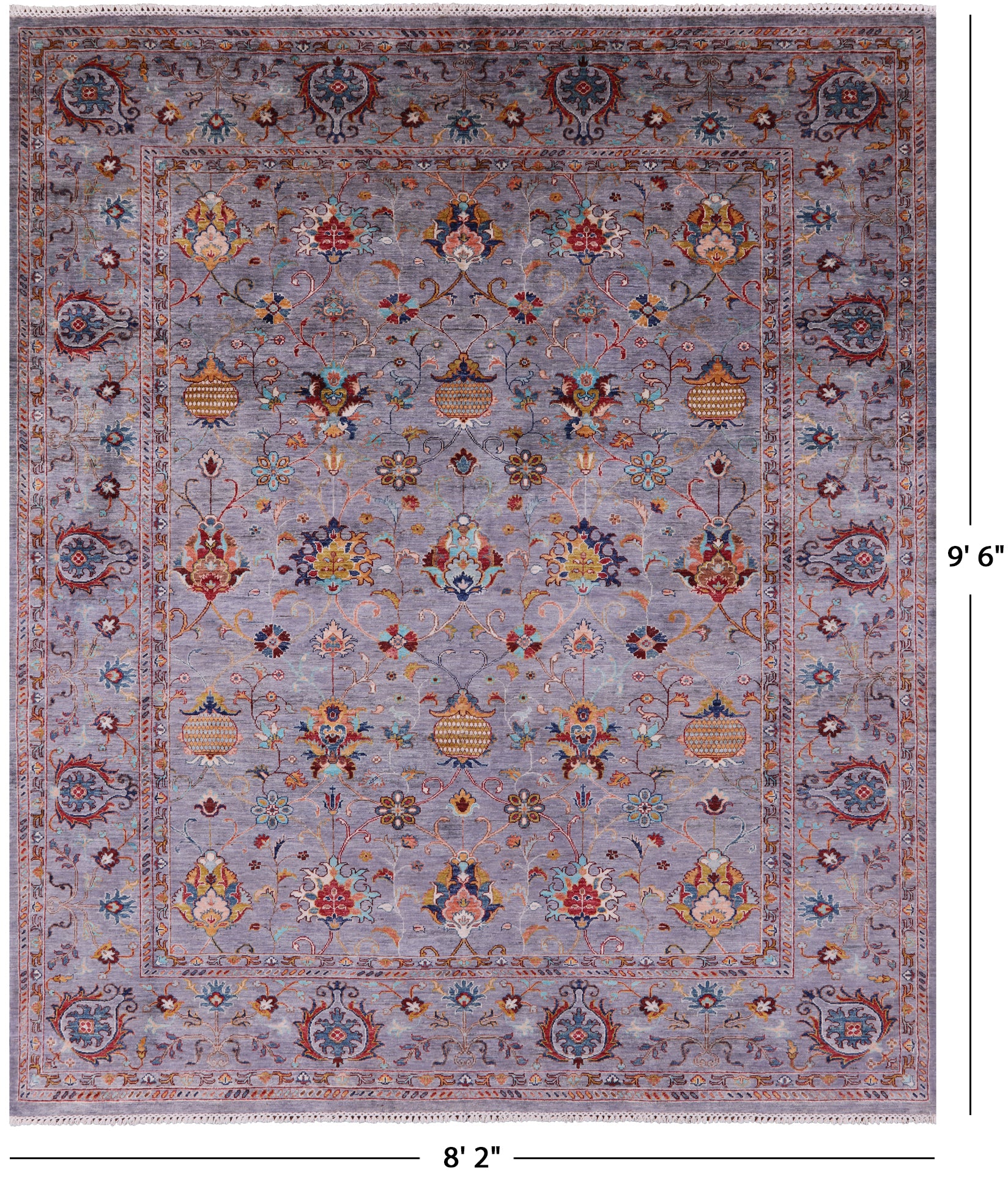 Grey Peshawar Hand Knotted Wool Rug - 8' 2" X 9' 6" - Golden Nile