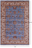 Blue Peshawar Hand Knotted Wool Rug - 5' 6" X 8' 4" - Golden Nile