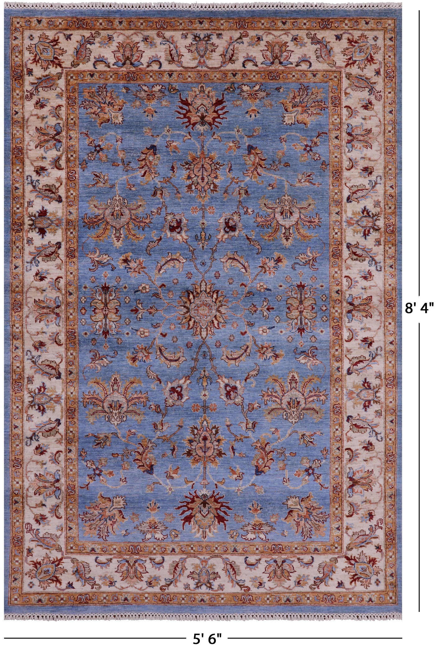 Blue Peshawar Hand Knotted Wool Rug - 5' 6" X 8' 4" - Golden Nile
