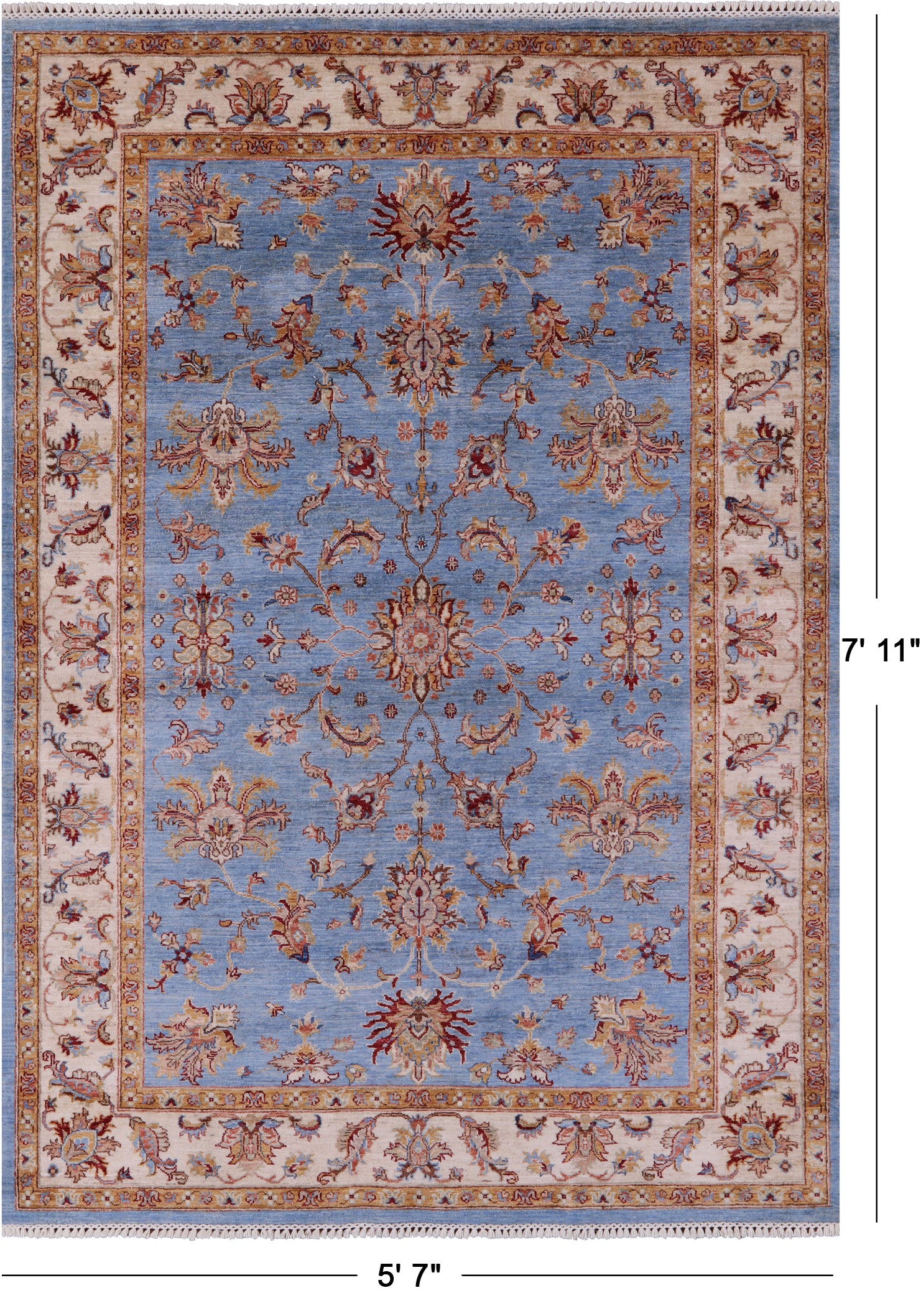 Blue Peshawar Handmade Wool Rug - 5' 7" X 7' 11" - Golden Nile
