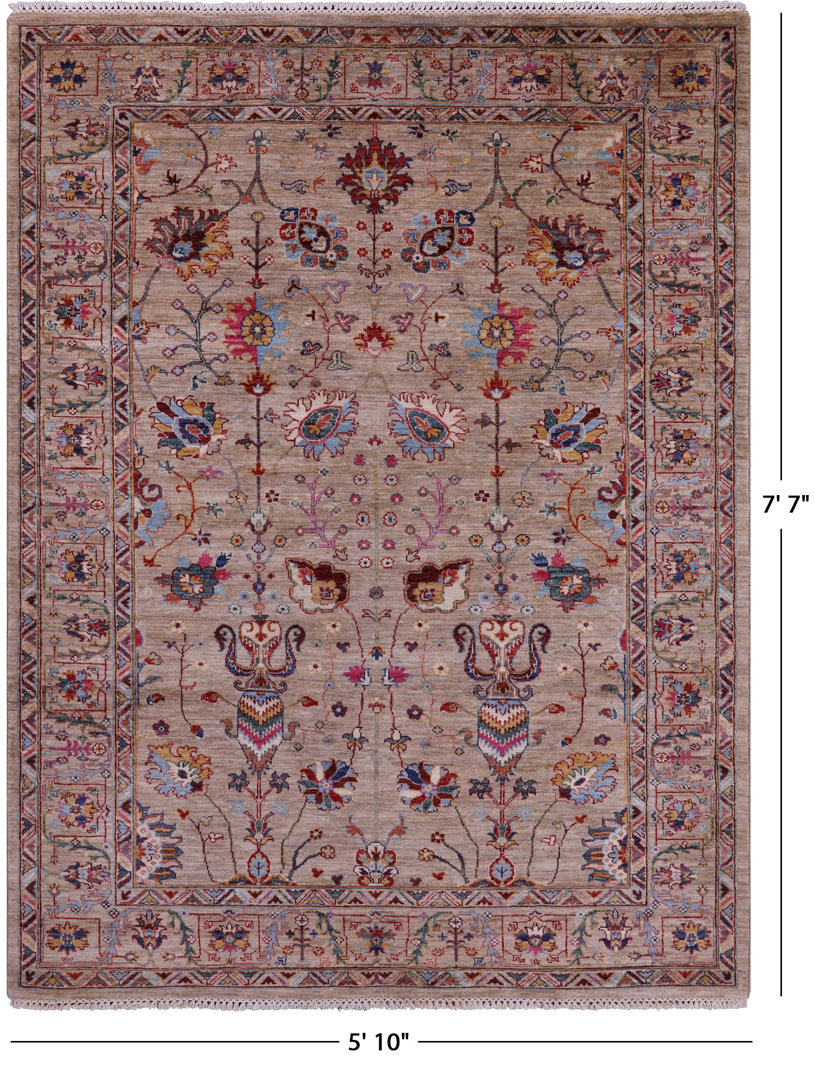 Peshawar Hand Knotted Wool Rug - 5' 10" X 7' 7" - Golden Nile
