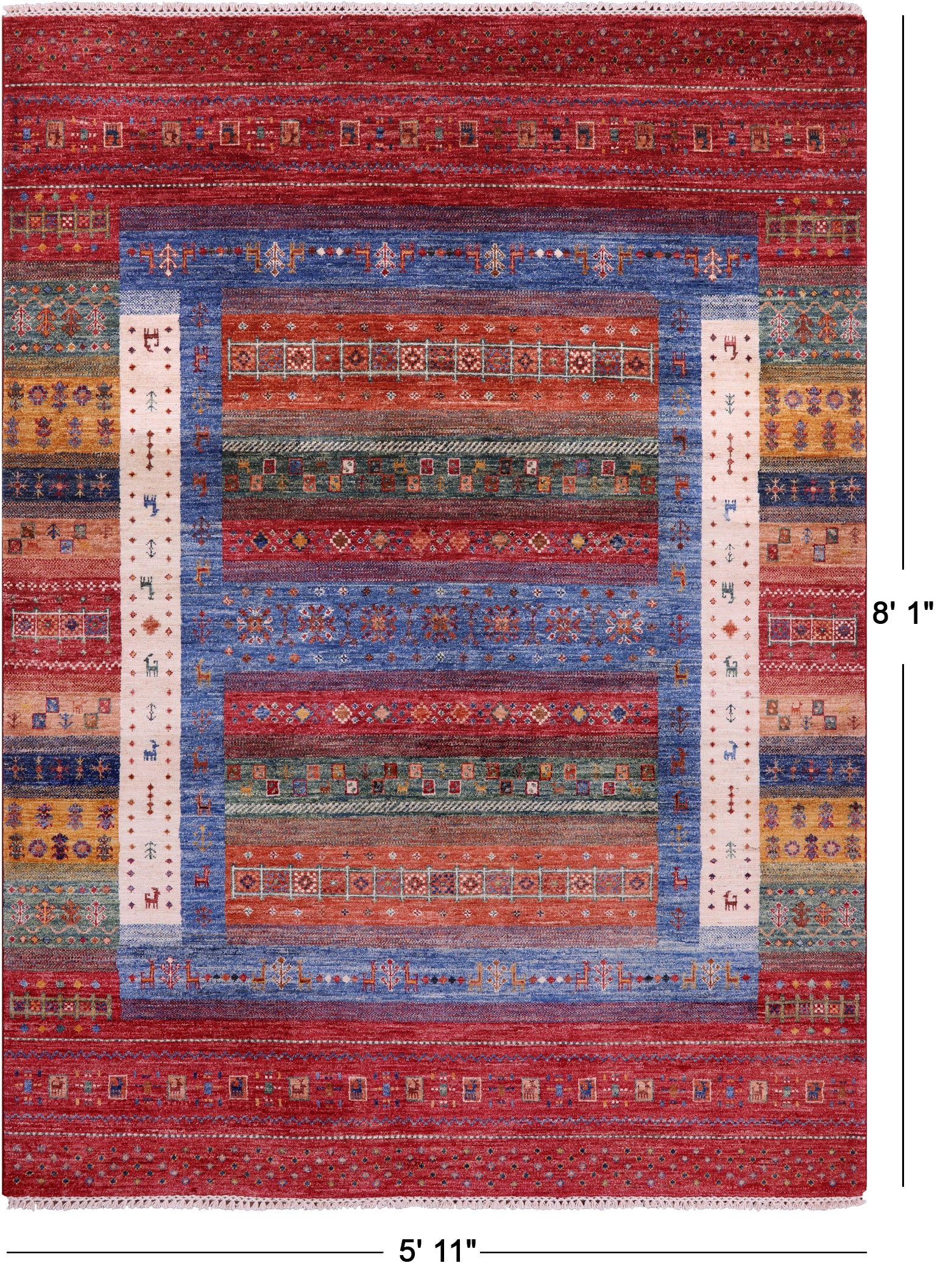 Tribal Persian Gabbeh Hand Knotted Wool Rug - 5' 11" X 8' 1" - Golden Nile