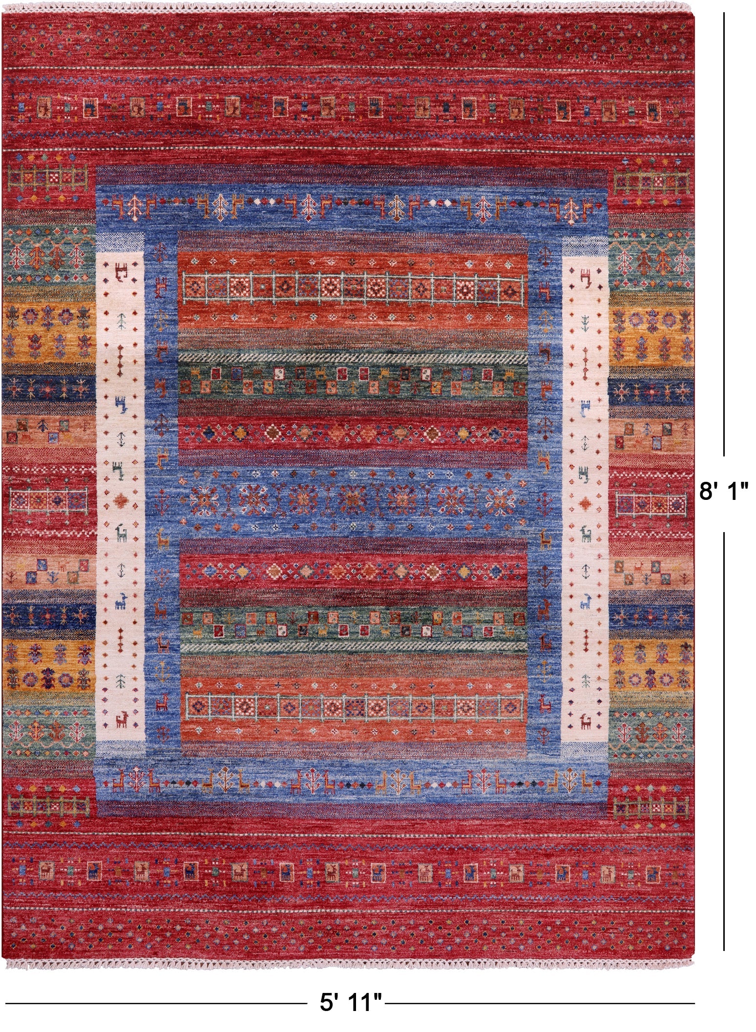 Tribal Persian Gabbeh Hand Knotted Wool Rug - 5' 11" X 8' 1" - Golden Nile