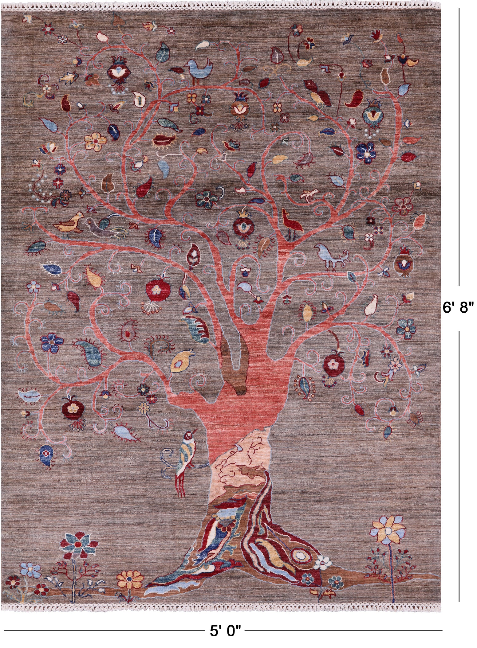 Tree Of Life Persian Gabbeh Handmade Wool Rug - 5' 0" X 6' 8" - Golden Nile