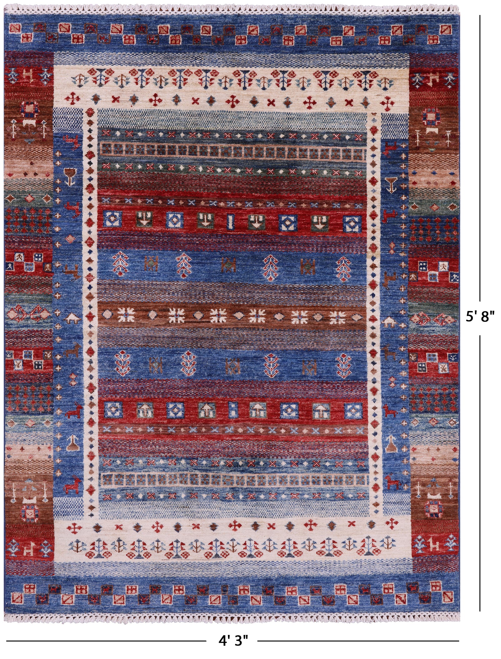 Tribal Persian Gabbeh Hand Knotted Wool Rug - 4' 3" X 5' 8" - Golden Nile
