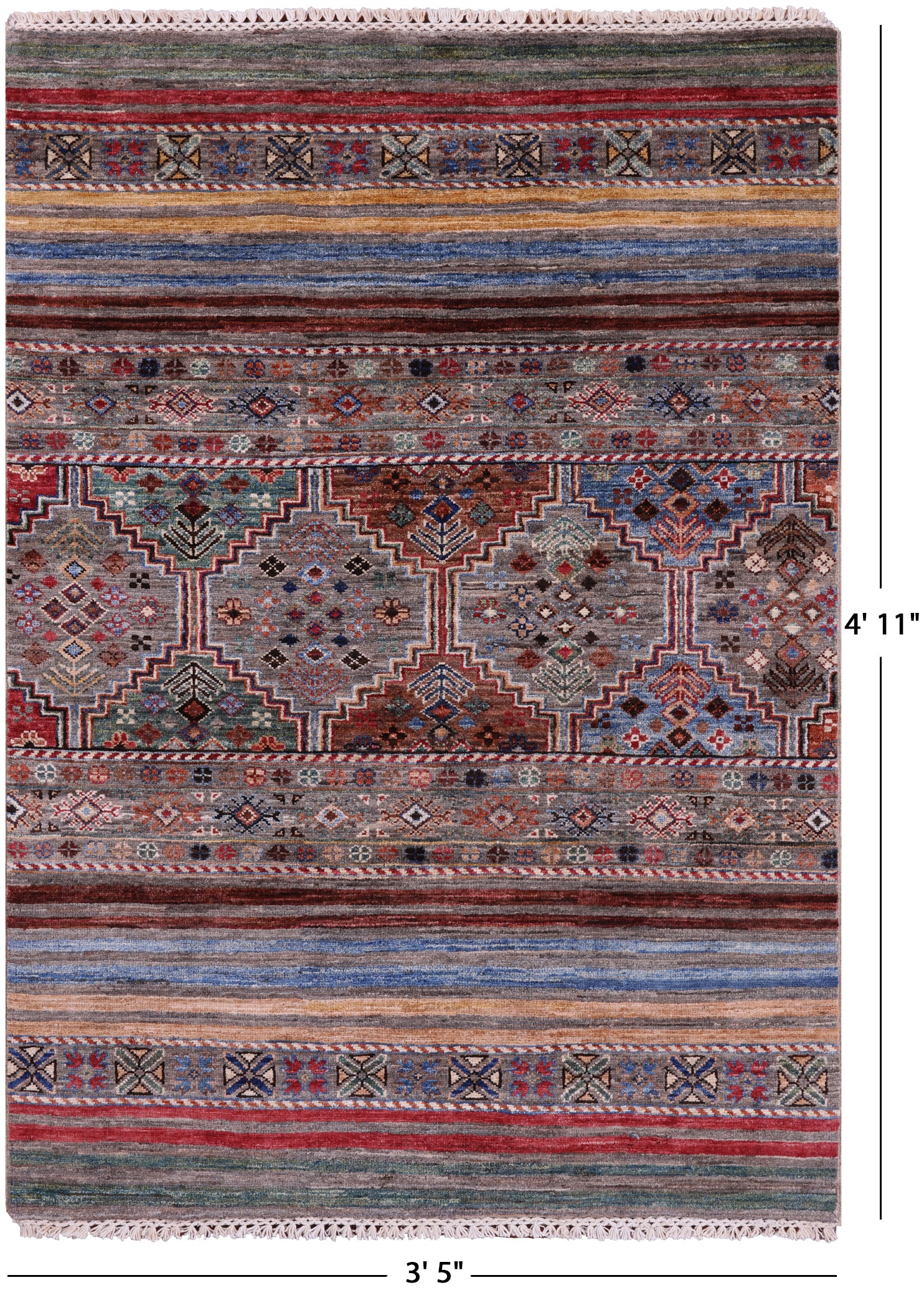 Khorjin Persian Gabbeh Hand Knotted Wool Rug - 3' 5" X 4' 11" - Golden Nile