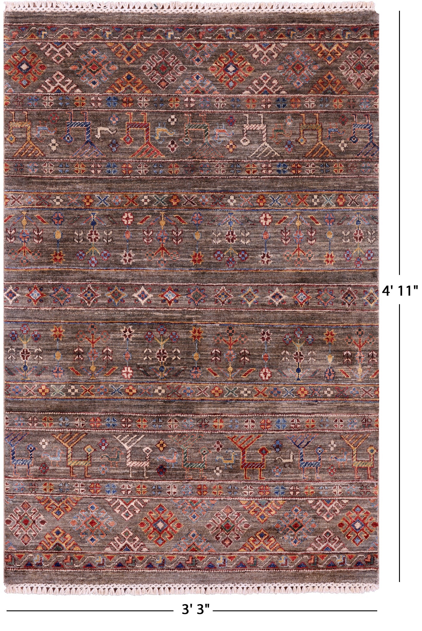 Tribal Persian Gabbeh Hand Knotted Wool Rug - 3' 3" X 4' 11" - Golden Nile