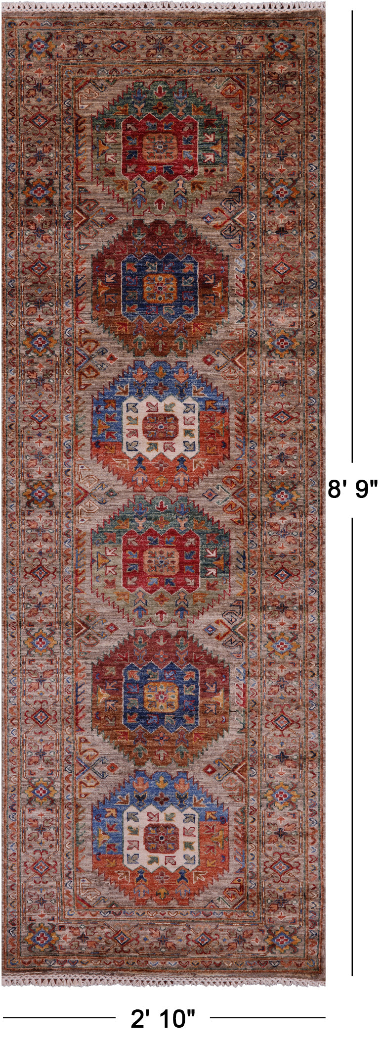 Turkmen Ersari Handmade Wool Runner Rug - 2' 10" X 8' 9" - Golden Nile