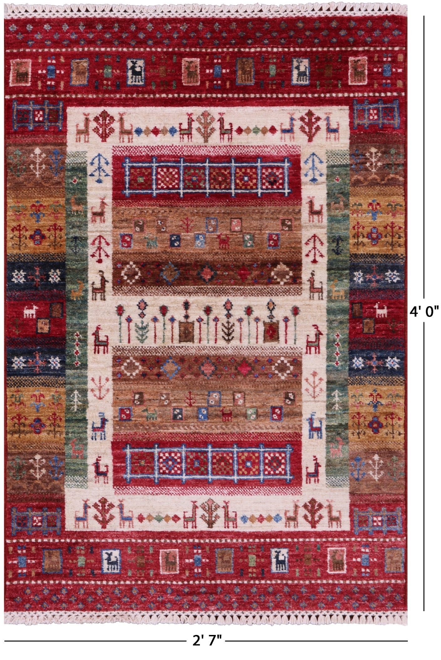 Tribal Persian Gabbeh Hand Knotted Wool Rug - 2' 7" X 4' 0" - Golden Nile