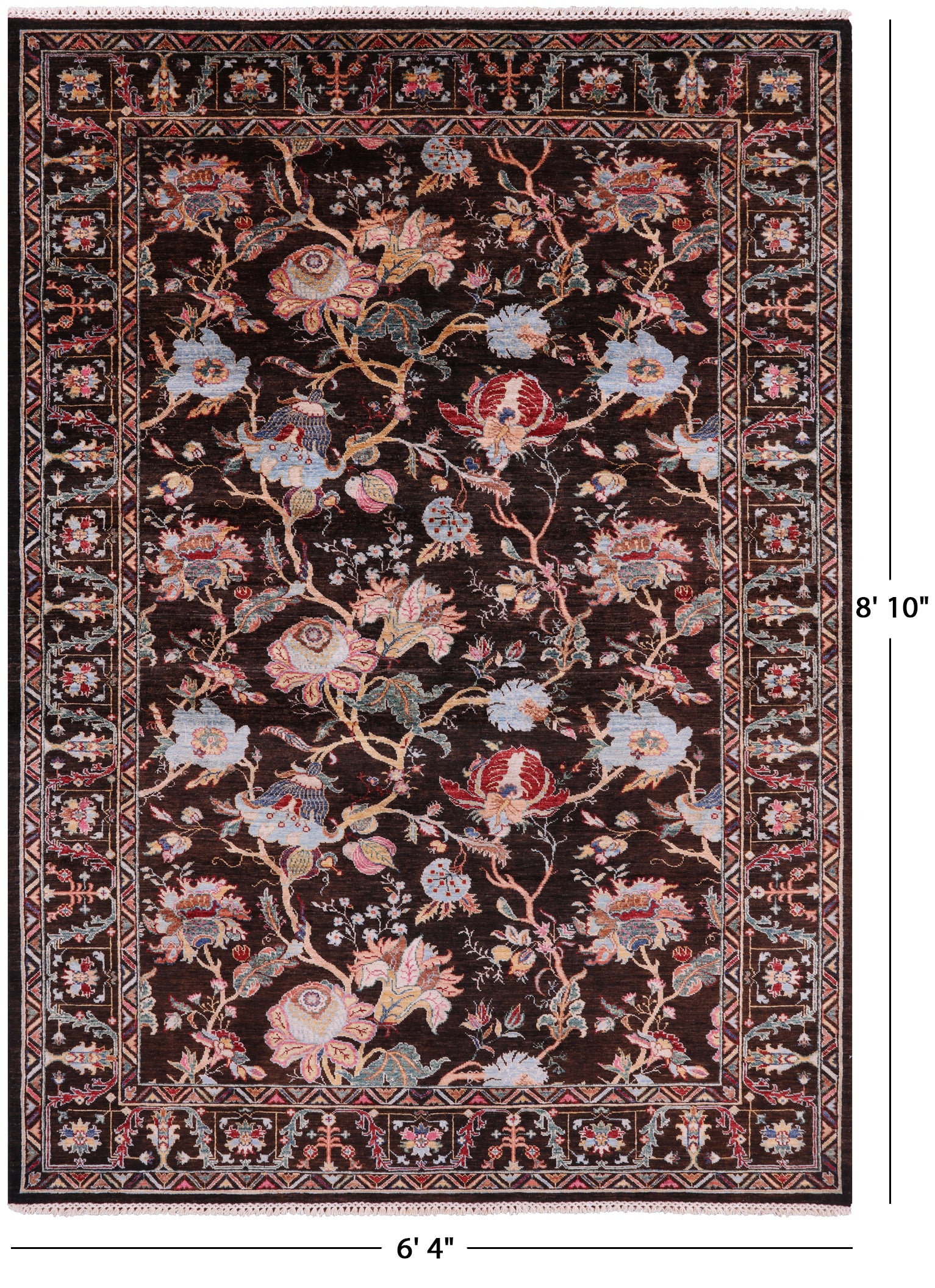 Brown Persian Tabriz Hand Knotted Wool Rug - 6' 4" X 8' 10" - Golden Nile