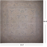 Ivory Square Turkish Oushak Hand Knotted Wool Rug - 15' 5" X 15' 8"
