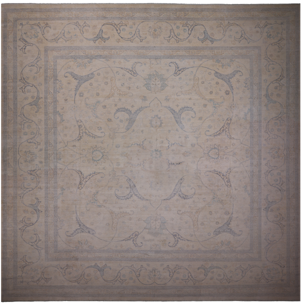 Ivory Square Turkish Oushak Hand Knotted Wool Rug - 15' 5" X 15' 8"