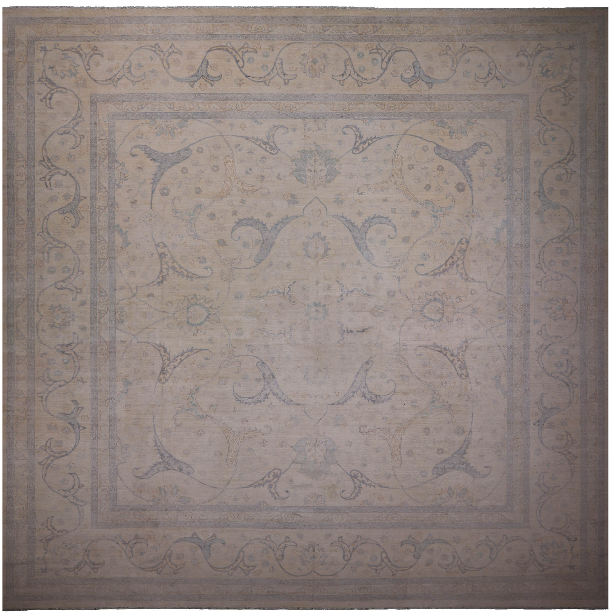Ivory Square Turkish Oushak Hand Knotted Wool Rug - 15' 5" X 15' 8"