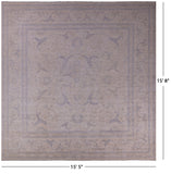 Ivory Square Turkish Oushak Hand Knotted Wool Rug - 15' 5" X 15' 8" - Golden Nile