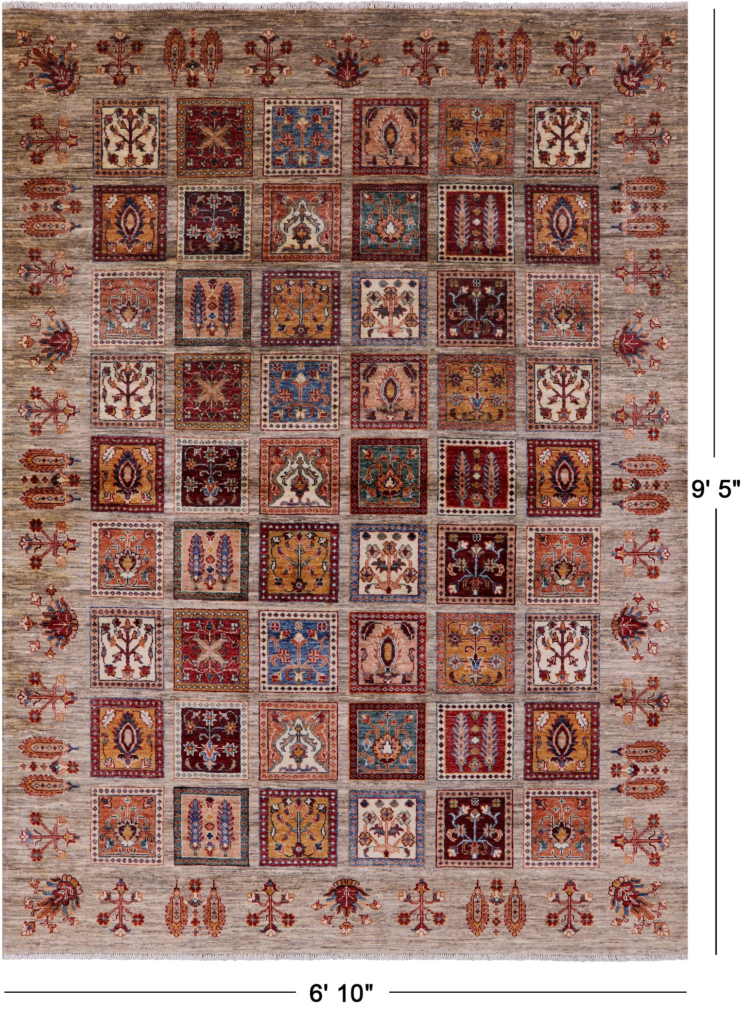 Garden Design Persian Hand Knotted Wool Rug - 6' 10" X 9' 5" - Golden Nile