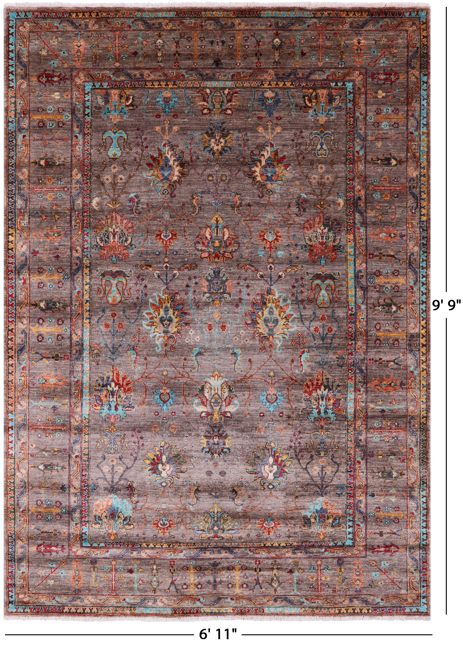 Peshawar Hand Knotted Wool Rug - 6' 11" X 9' 9" - Golden Nile