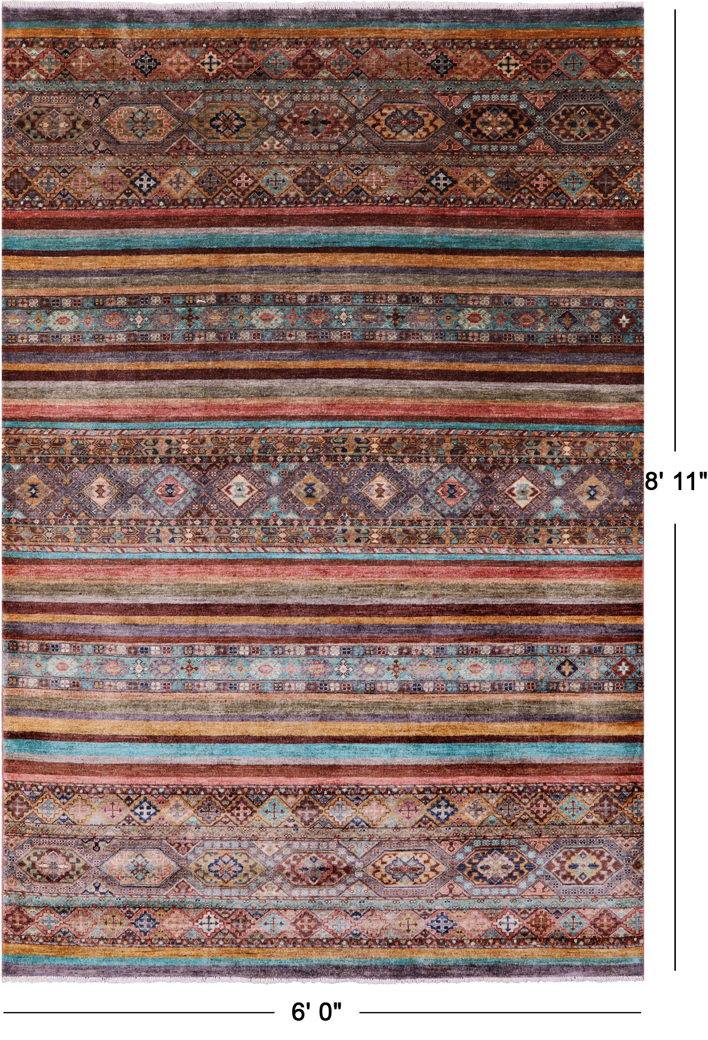 Khorjin Persian Gabbeh Hand Knotted Wool Rug - 6' 0" X 8' 11" - Golden Nile