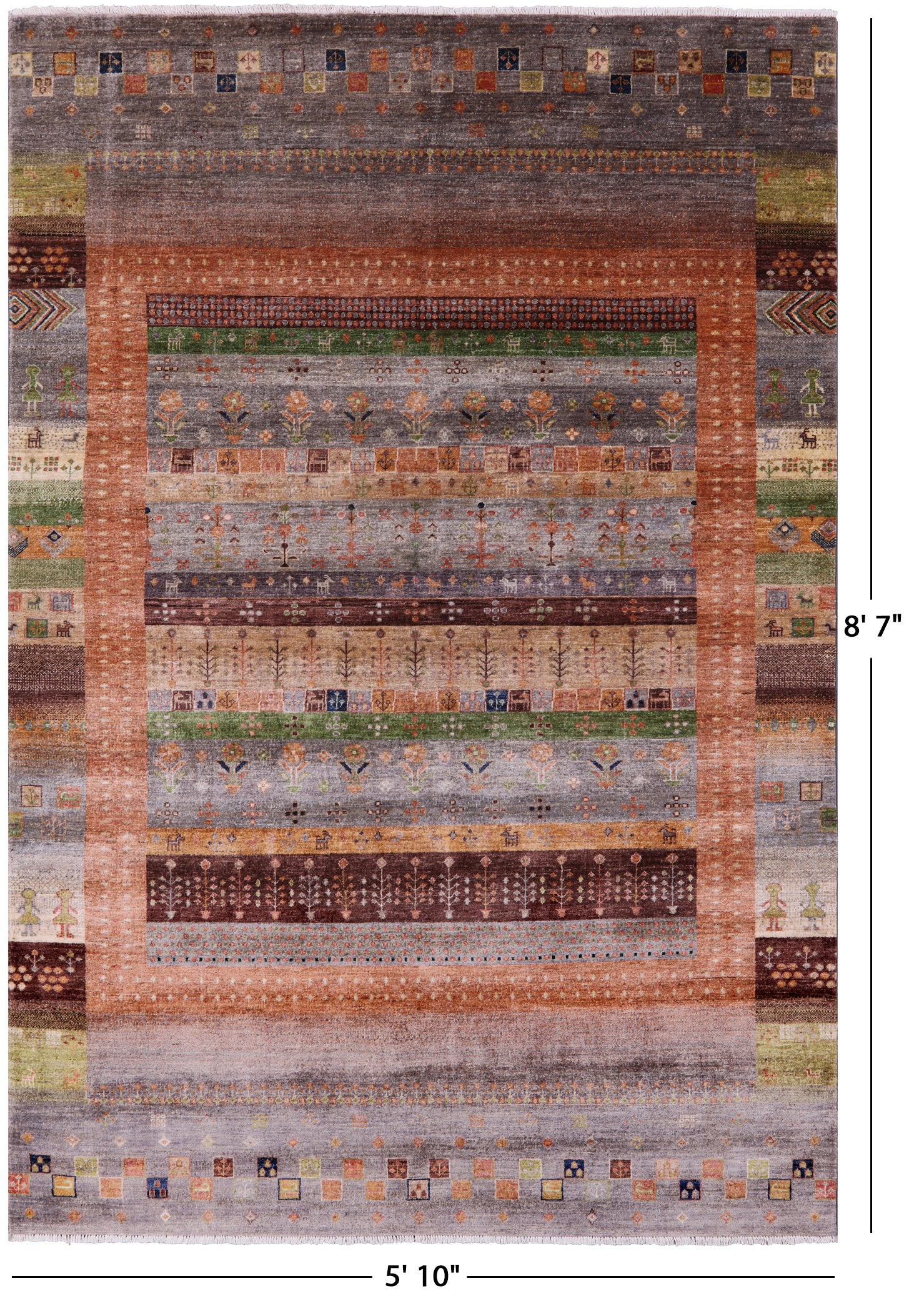 Tribal Persian Gabbeh Hand Knotted Wool Rug - 5' 10" X 8' 7" - Golden Nile