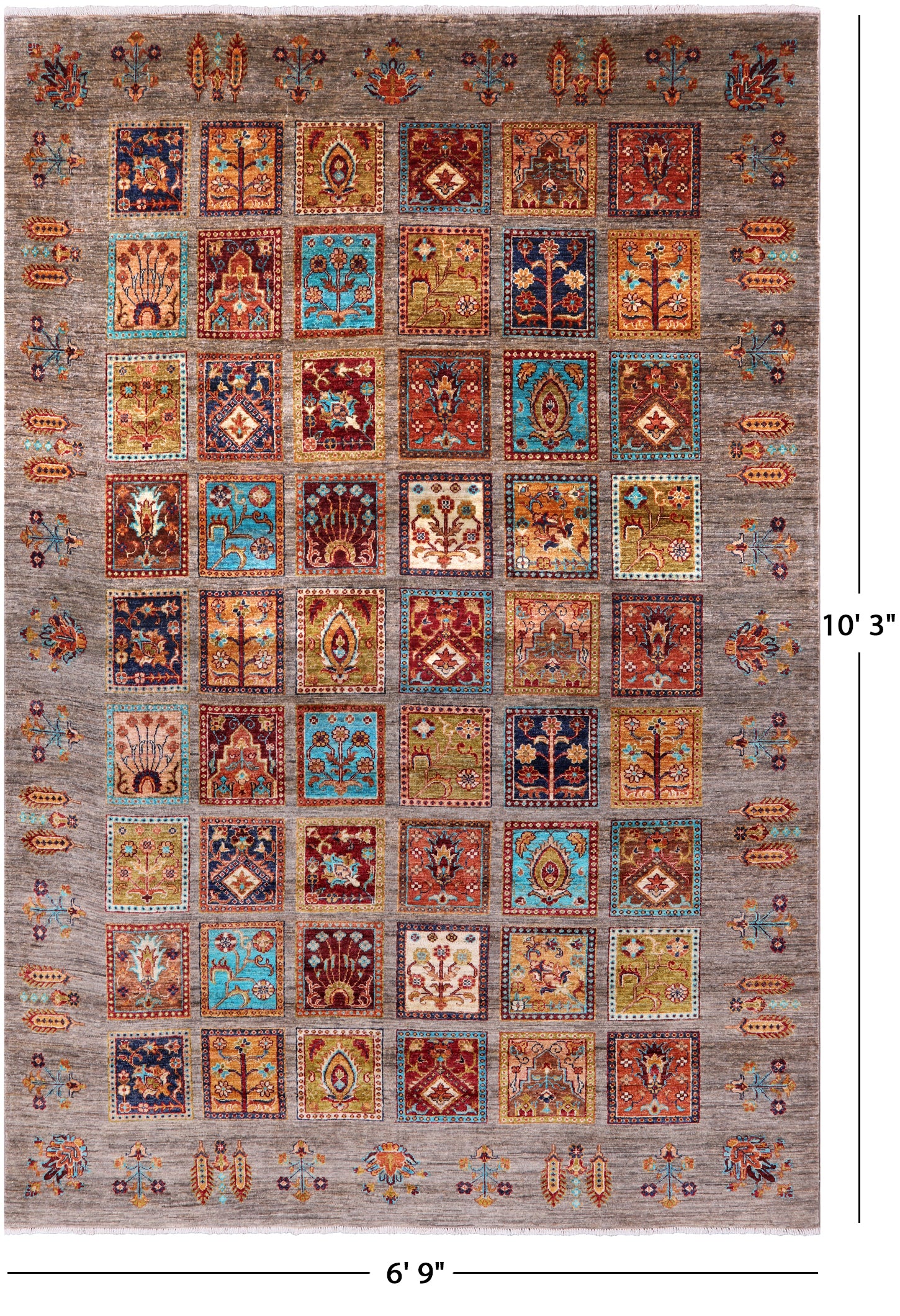 Garden Design Persian Hand Knotted Wool Rug - 6' 9" X 10' 3" - Golden Nile