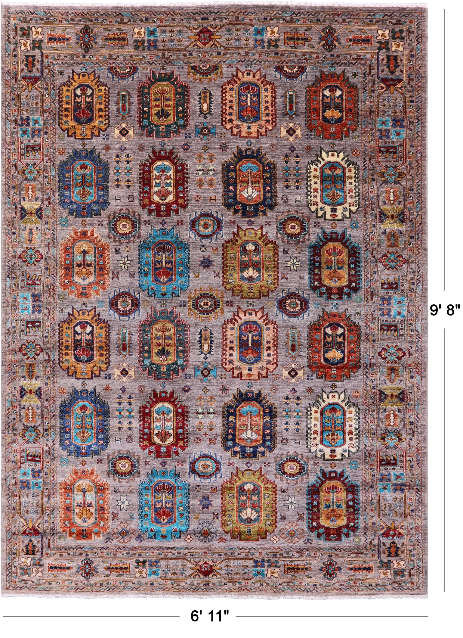 Turkmen Ersari Hand Knotted Wool Rug - 6' 11" X 9' 8" - Golden Nile