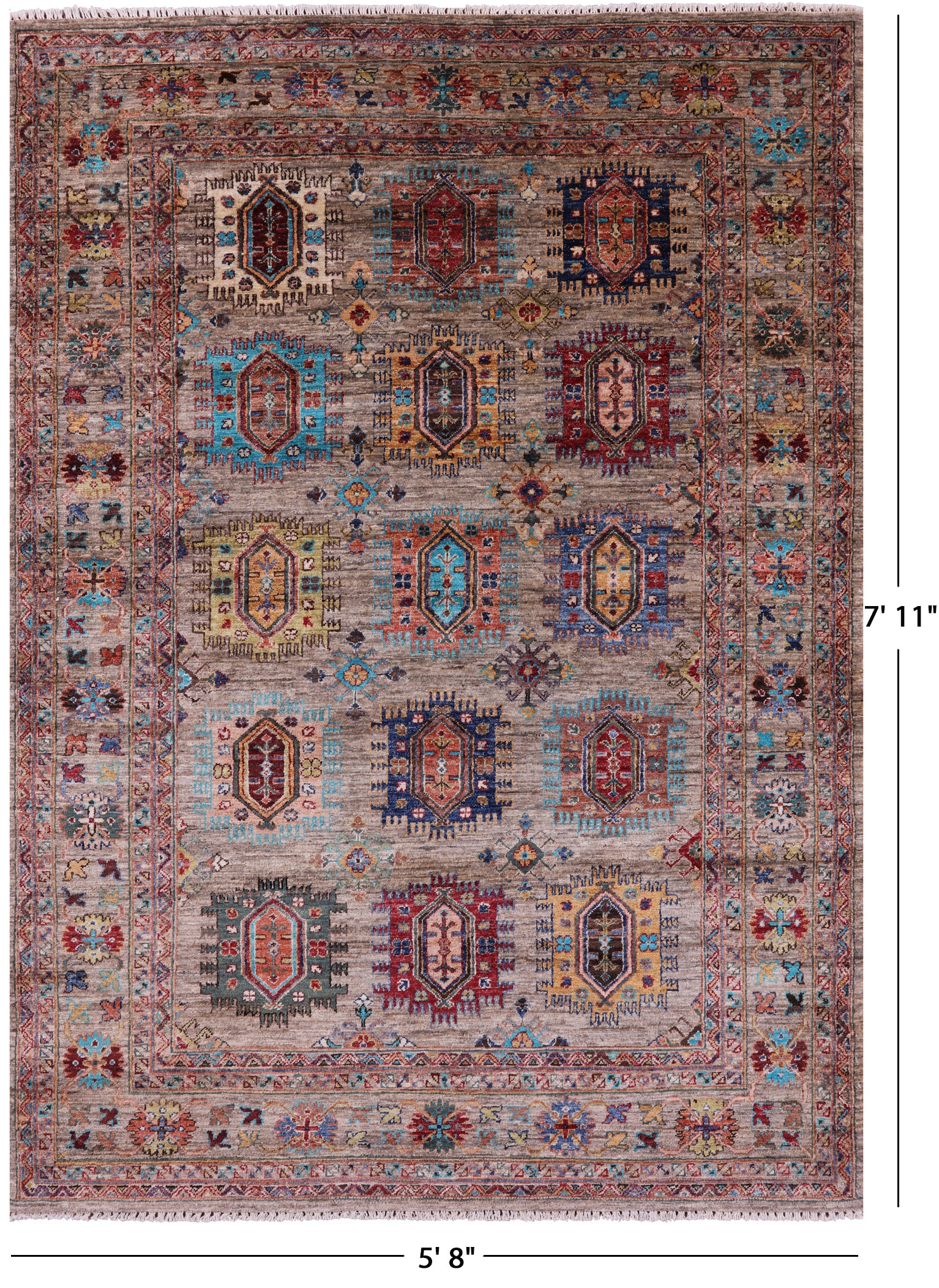 Turkmen Ersari Hand Knotted Wool Rug - 5' 8" X 7' 11" - Golden Nile