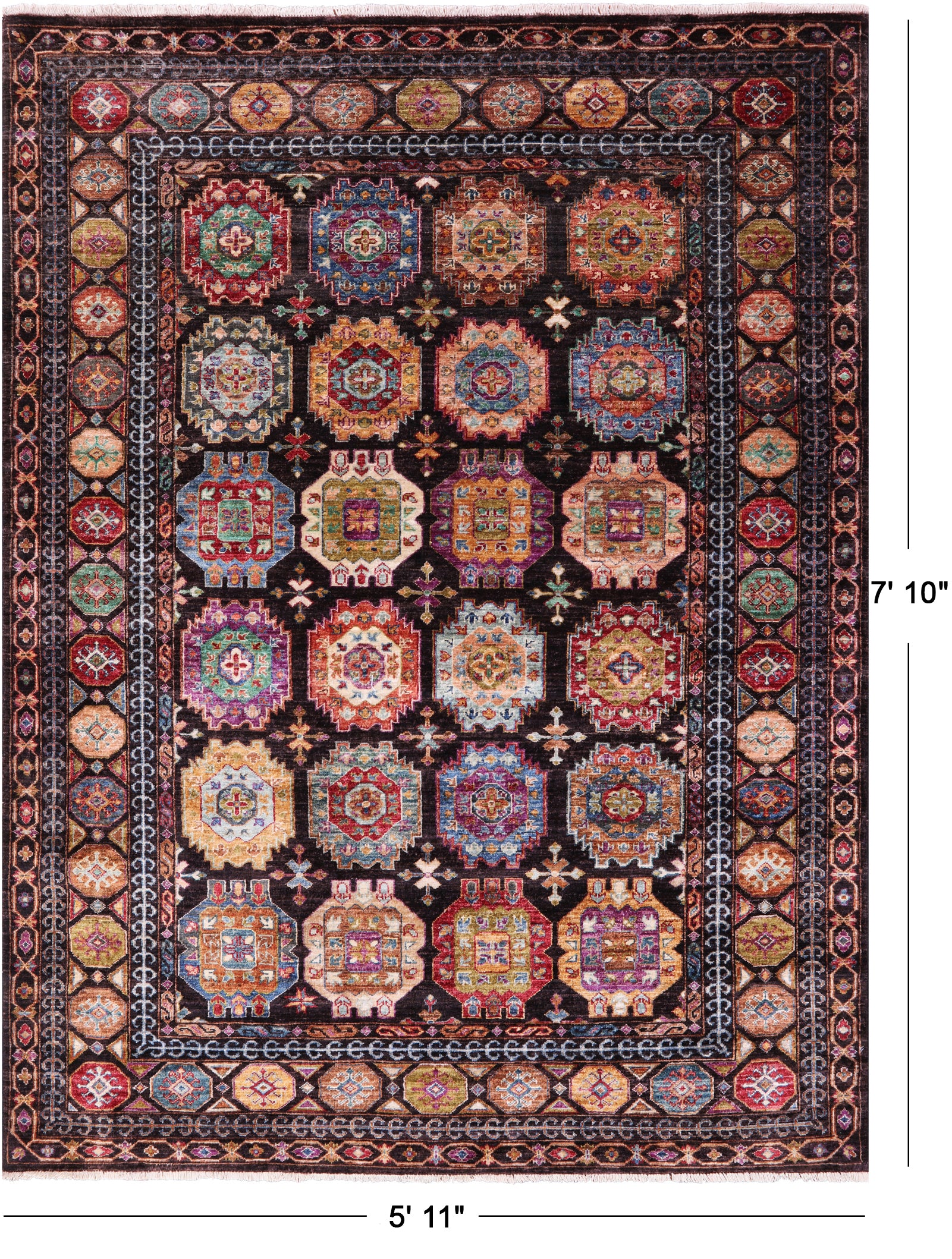 Brown Turkmen Ersari Hand Knotted Wool Rug - 5' 11" X 7' 10" - Golden Nile