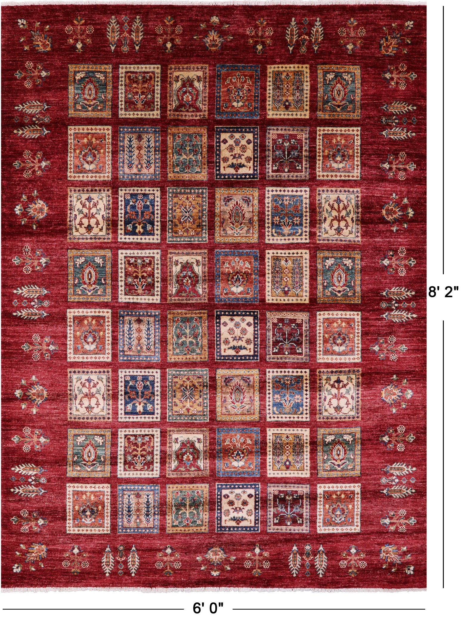 Red Garden Design Persian Hand Knotted Wool Rug - 6' 0" X 8' 2" - Golden Nile