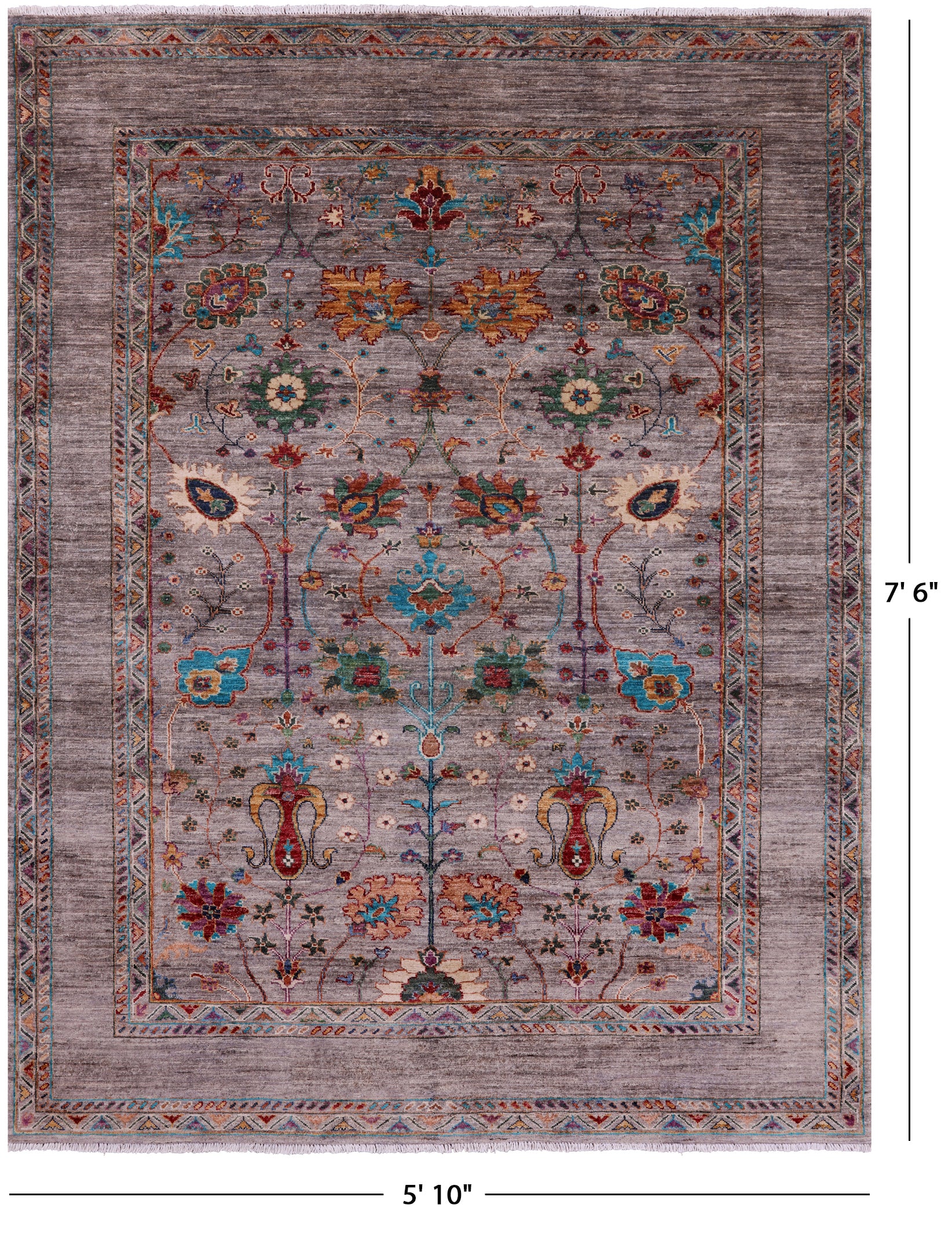 Peshawar Hand Knotted Wool Rug - 5' 10" X 7' 6" - Golden Nile
