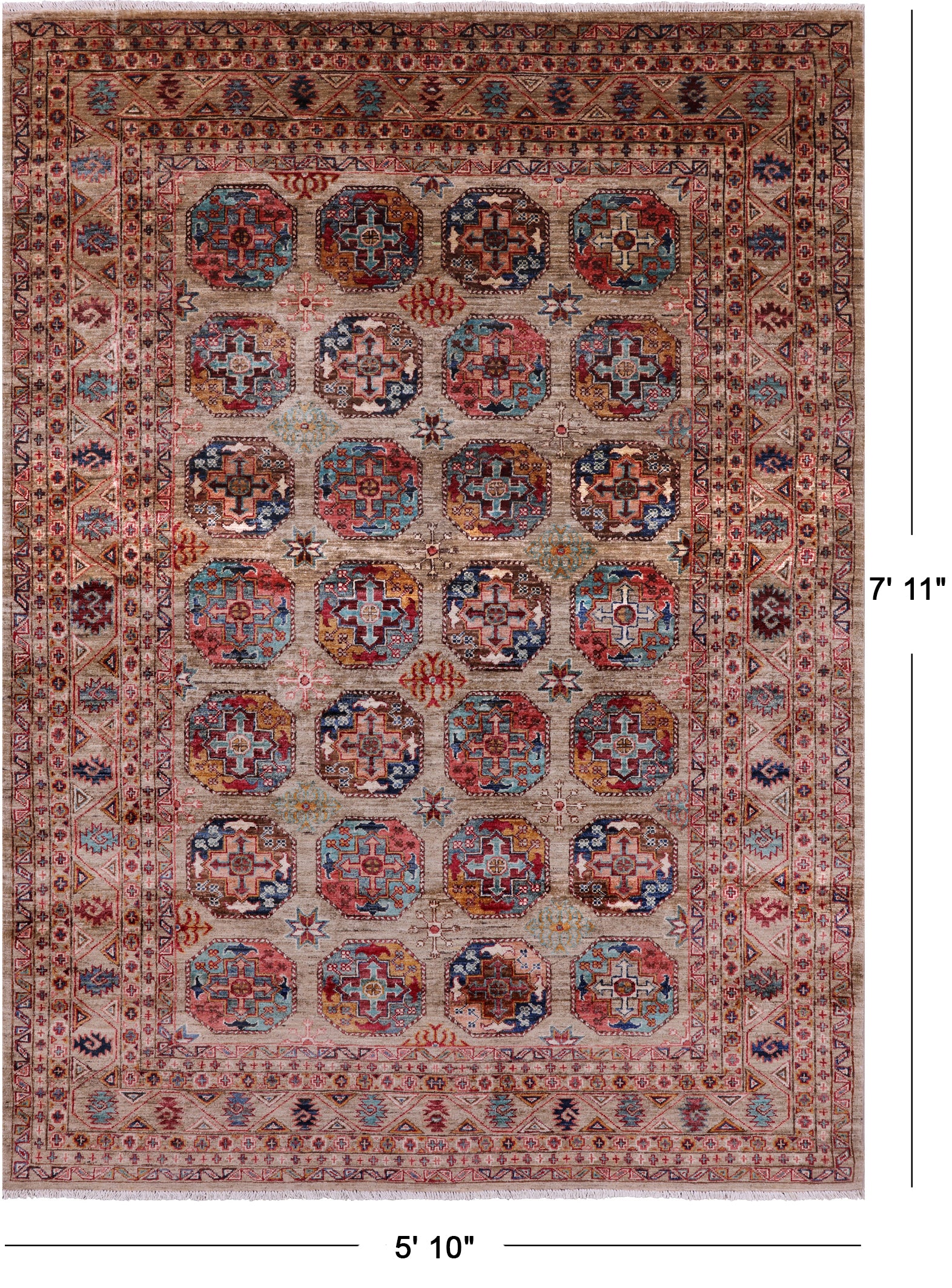 Turkmen Ersari Hand Knotted Wool Rug - 5' 10" X 7' 11" - Golden Nile