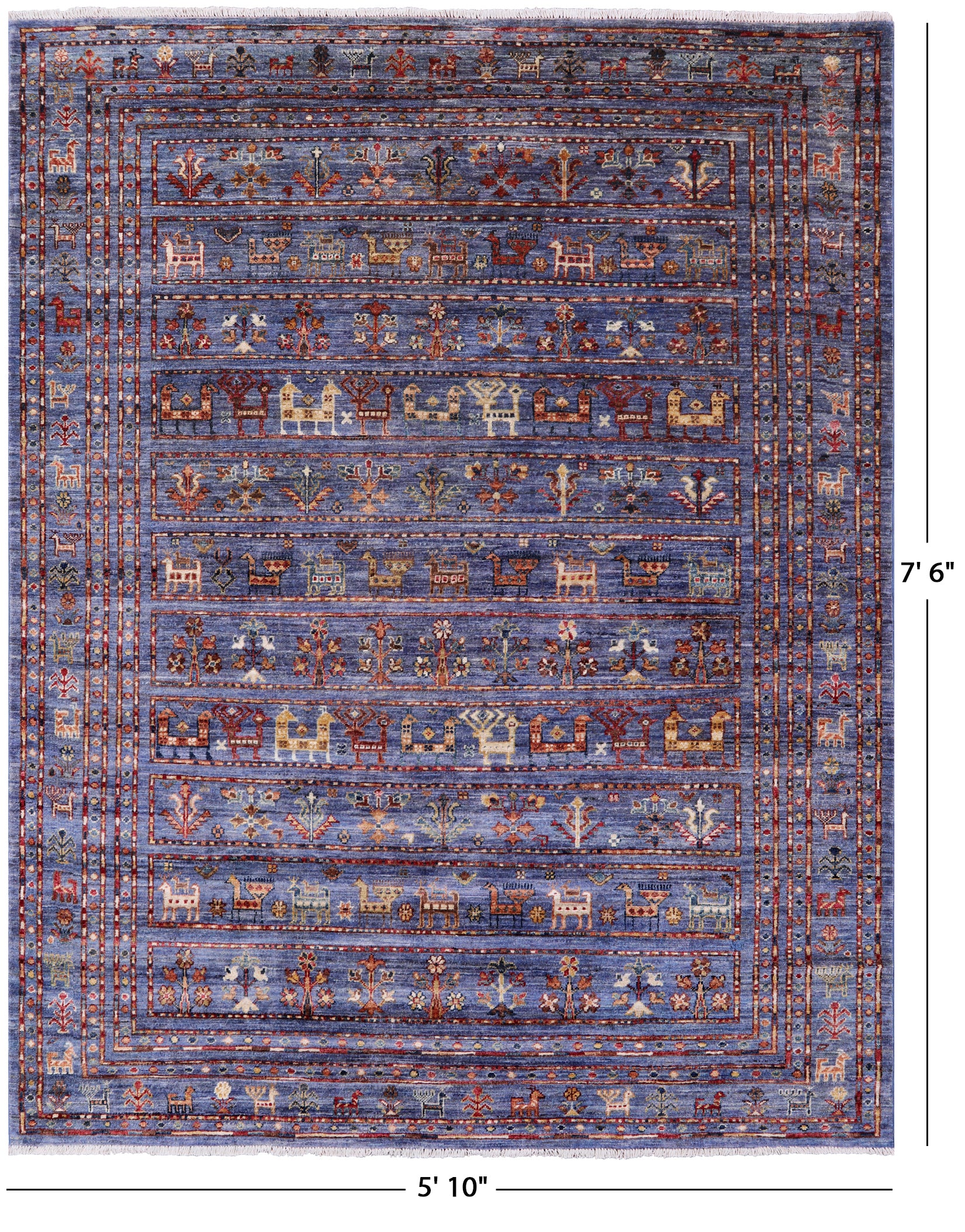 Blue Tribal Persian Gabbeh Hand Knotted Wool Rug - 5' 10" X 7' 6" - Golden Nile