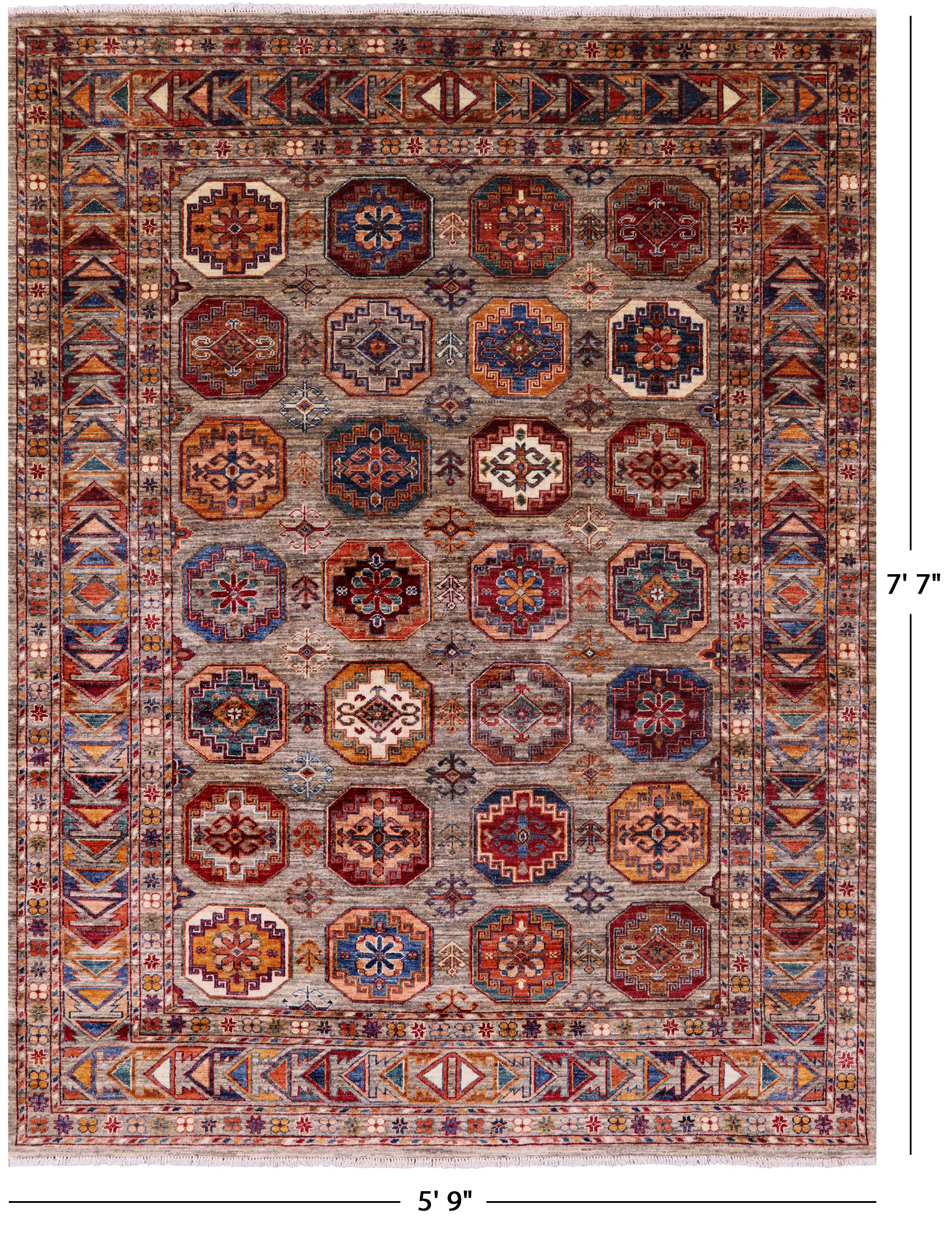 Turkmen Ersari Hand Knotted Wool Rug - 5' 9" X 7' 7" - Golden Nile