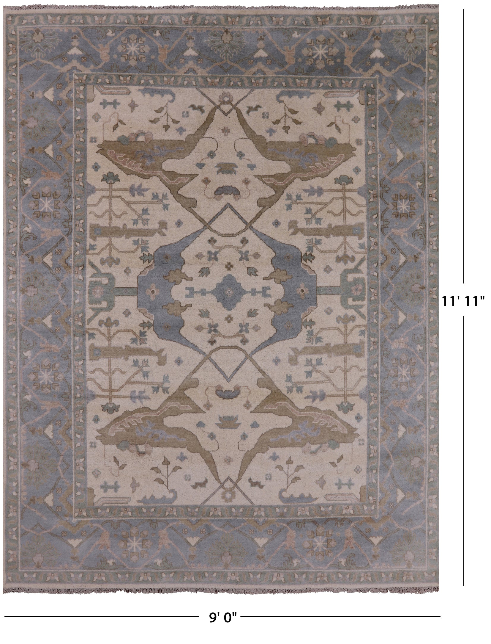 Ivory Turkish Oushak Hand Knotted Wool Area Rug - 9' 0" X 11' 11" - Golden Nile