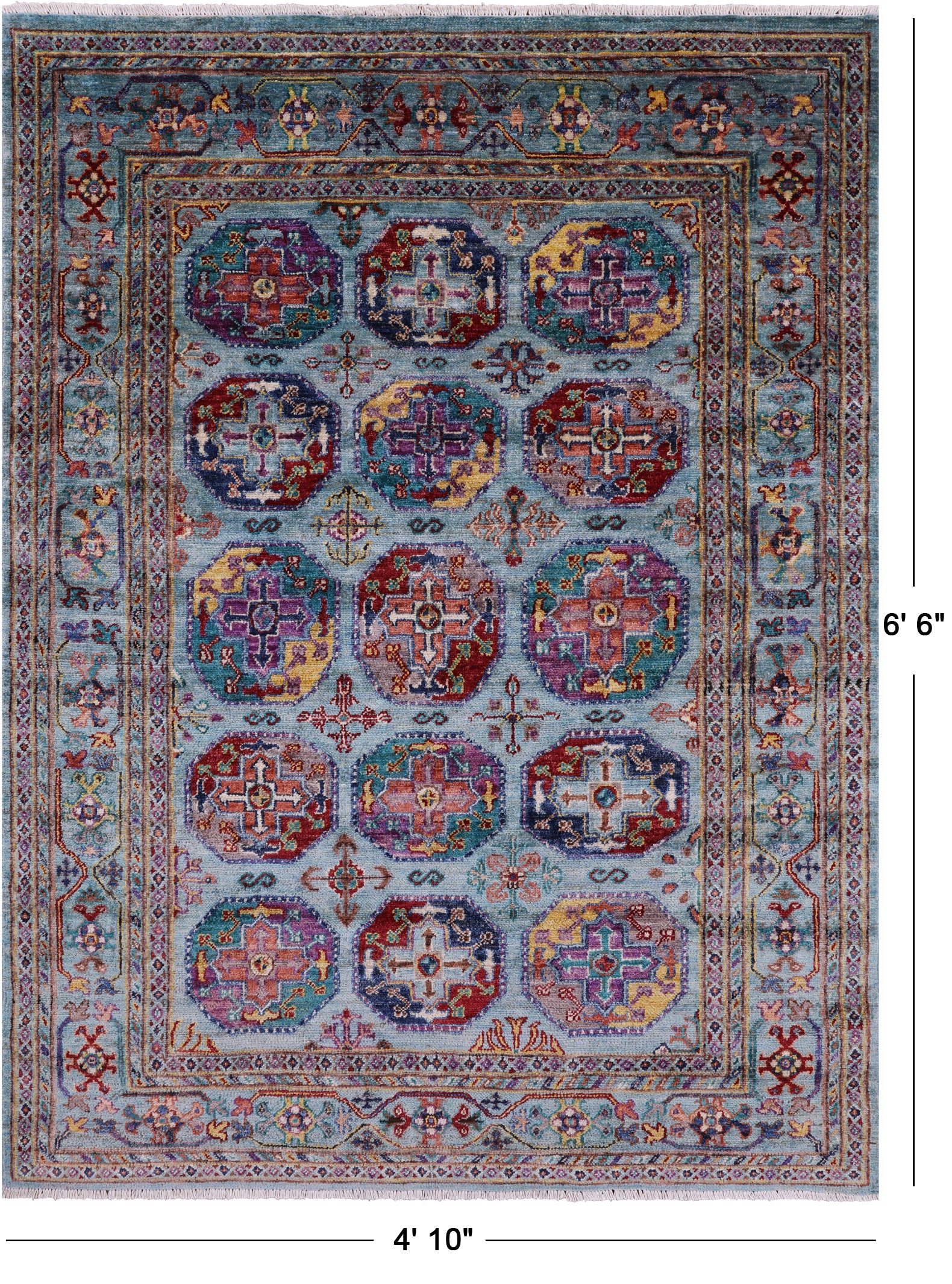 Blue Turkmen Ersari Hand Knotted Wool Rug - 4' 10" X 6' 6" - Golden Nile
