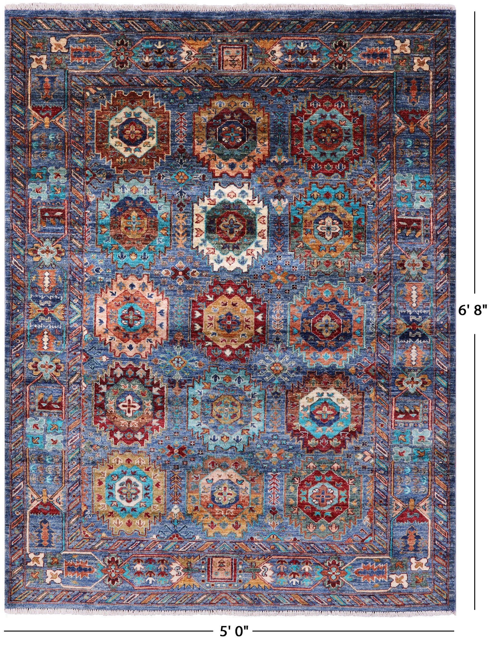 Turkmen Ersari Handmade Wool Rug - 5' 0" X 6' 8" - Golden Nile