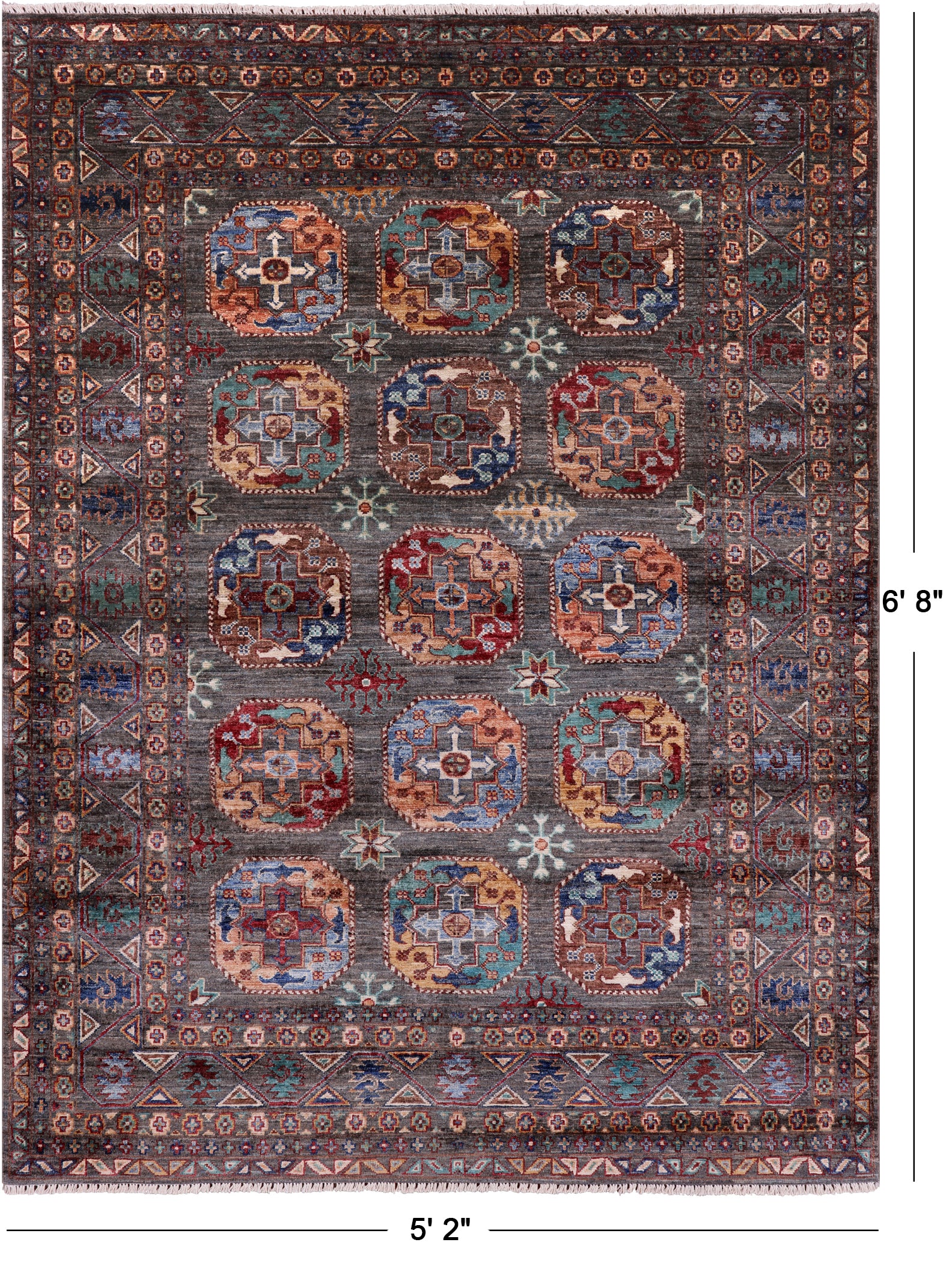 Turkmen Ersari Hand Knotted Wool Rug - 5' 2" X 6' 8" - Golden Nile