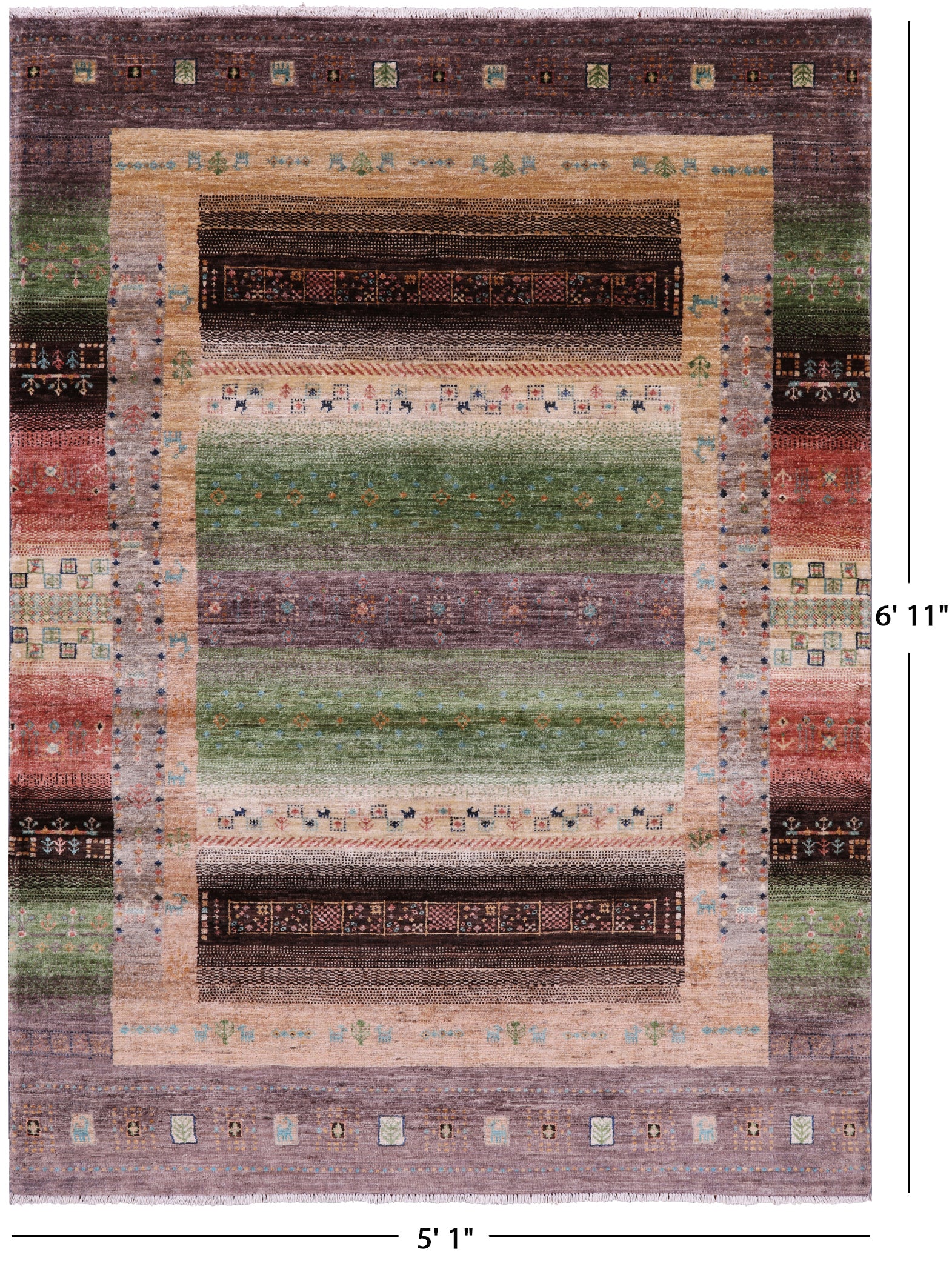 Tribal Persian Gabbeh Hand Knotted Wool Rug - 5' 1" X 6' 11" - Golden Nile