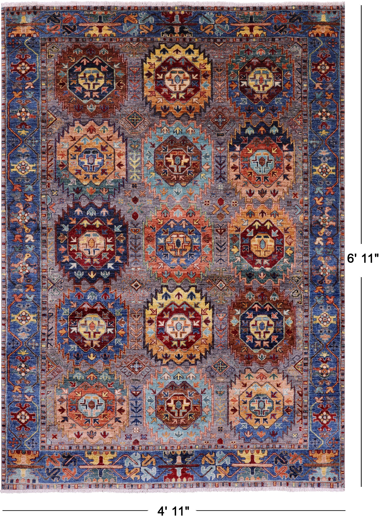 Turkmen Ersari Handmade Wool Rug - 4' 11" X 6' 11" - Golden Nile