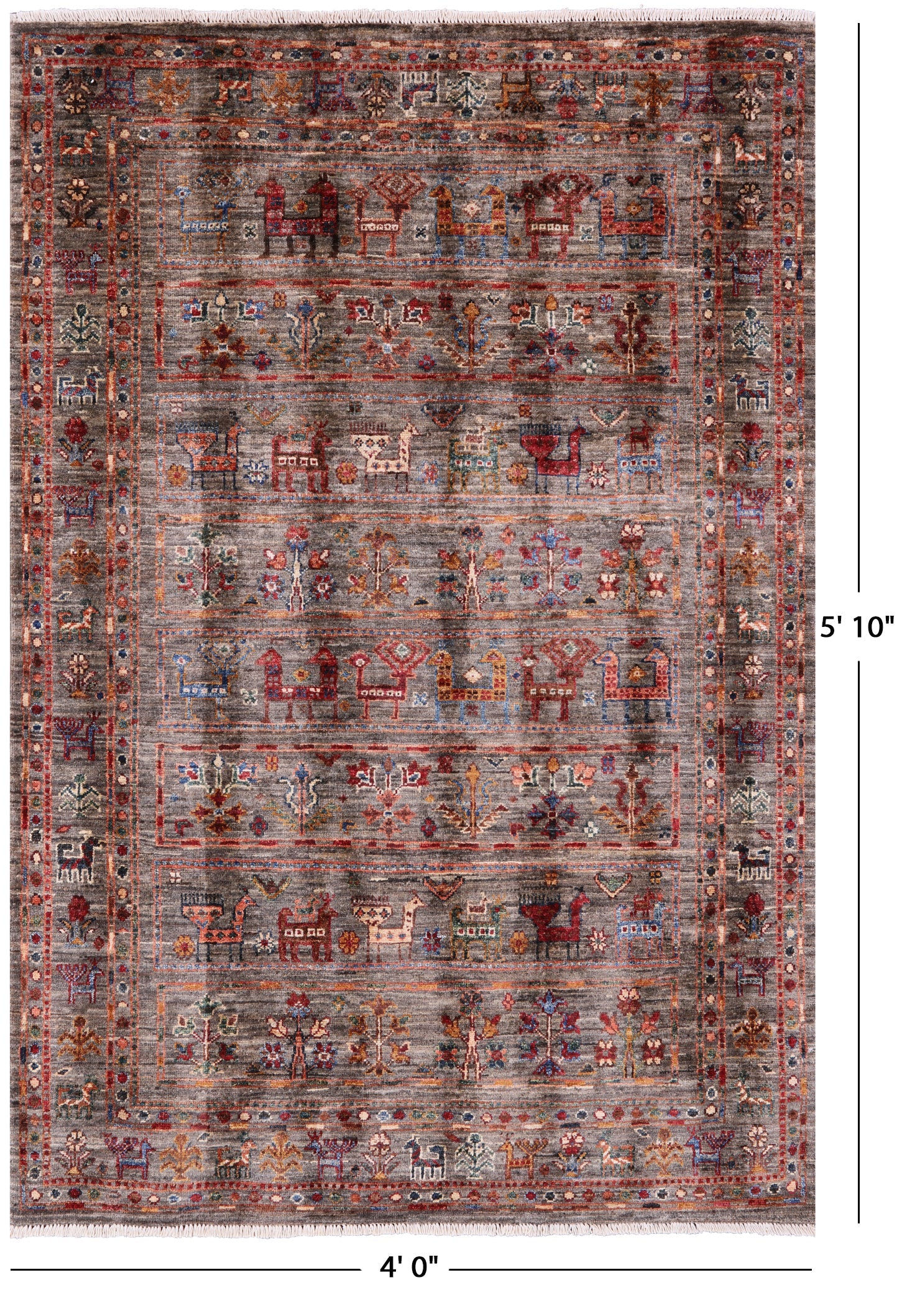 Tribal Persian Gabbeh Hand Knotted Wool Rug - 4' 0" X 5' 10" - Golden Nile
