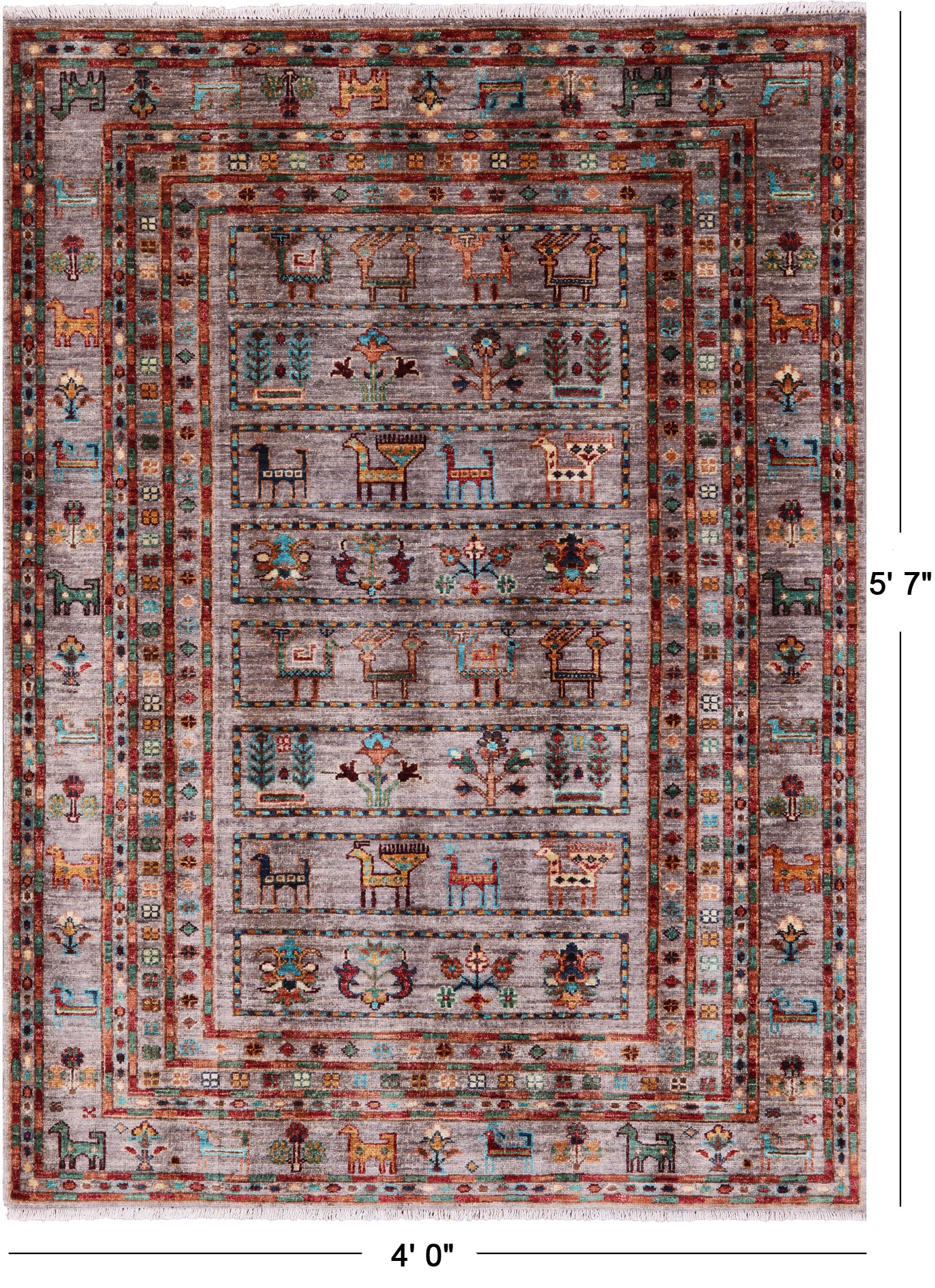 Tribal Persian Gabbeh Hand Knotted Wool Rug - 4' 0" X 5' 7" - Golden Nile