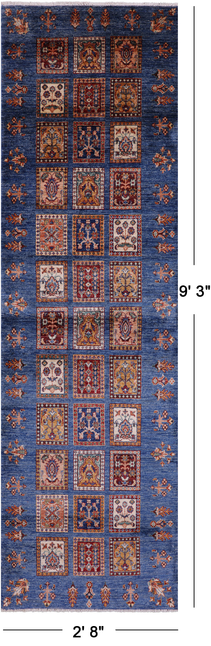 Blue Garden Design Persian Handmade Wool Runner Rug - 2' 8" X 9' 3" - Golden Nile