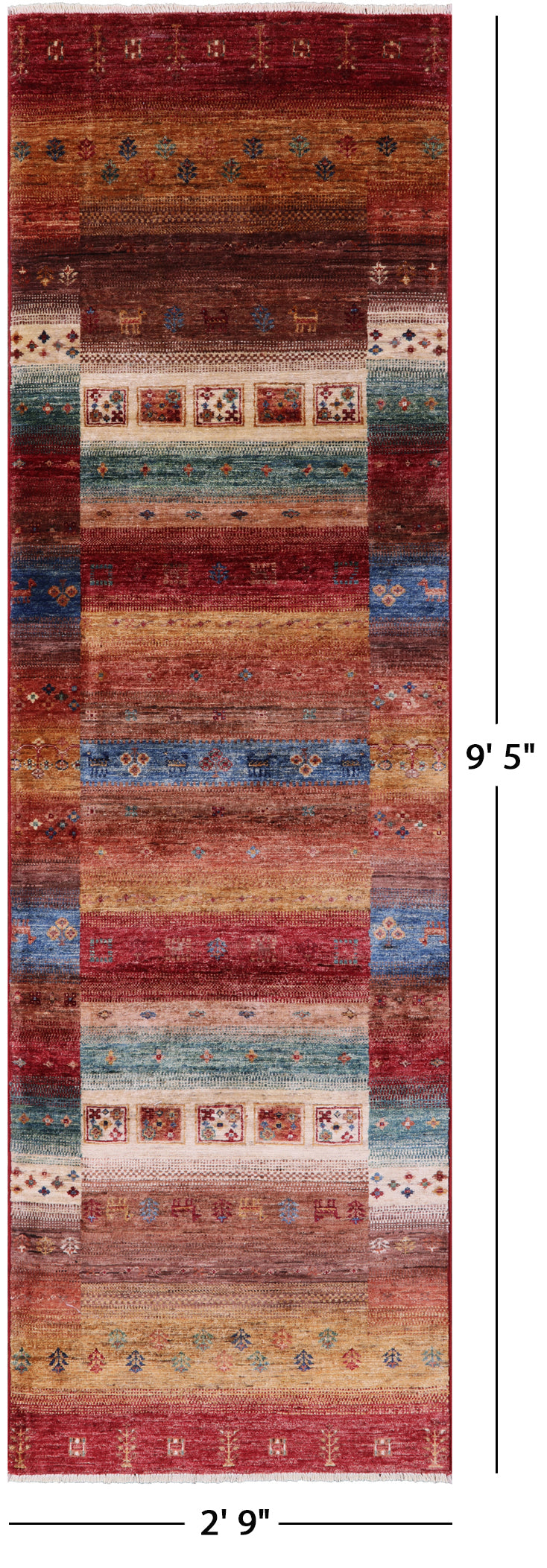Tribal Persian Gabbeh Hand Knotted Wool Runner Rug - 2' 9" X 9' 5" - Golden Nile