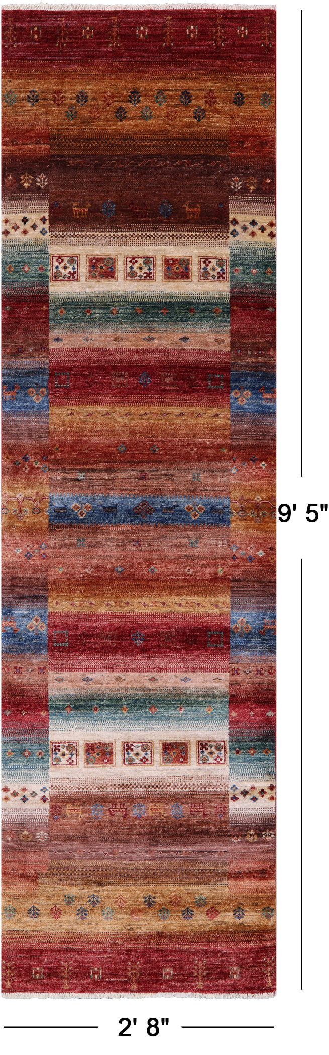 Tribal Persian Gabbeh Handmade Wool Runner Rug - 2' 8" X 9' 5" - Golden Nile