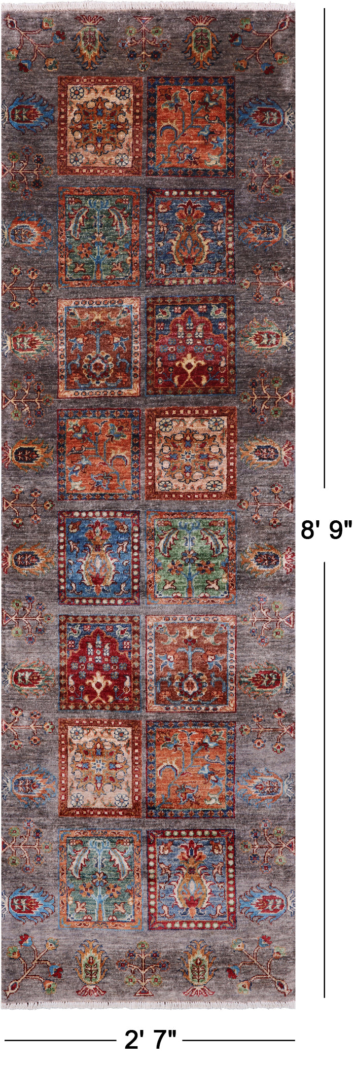 Garden Design Persian Hand Knotted Wool Runner Rug - 2' 7" X 8' 9" - Golden Nile