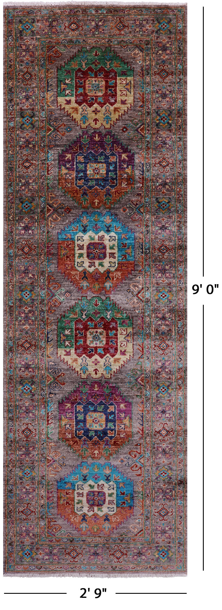 Turkmen Ersari Hand Knotted Wool Runner Rug - 2' 9" X 9' 0" - Golden Nile