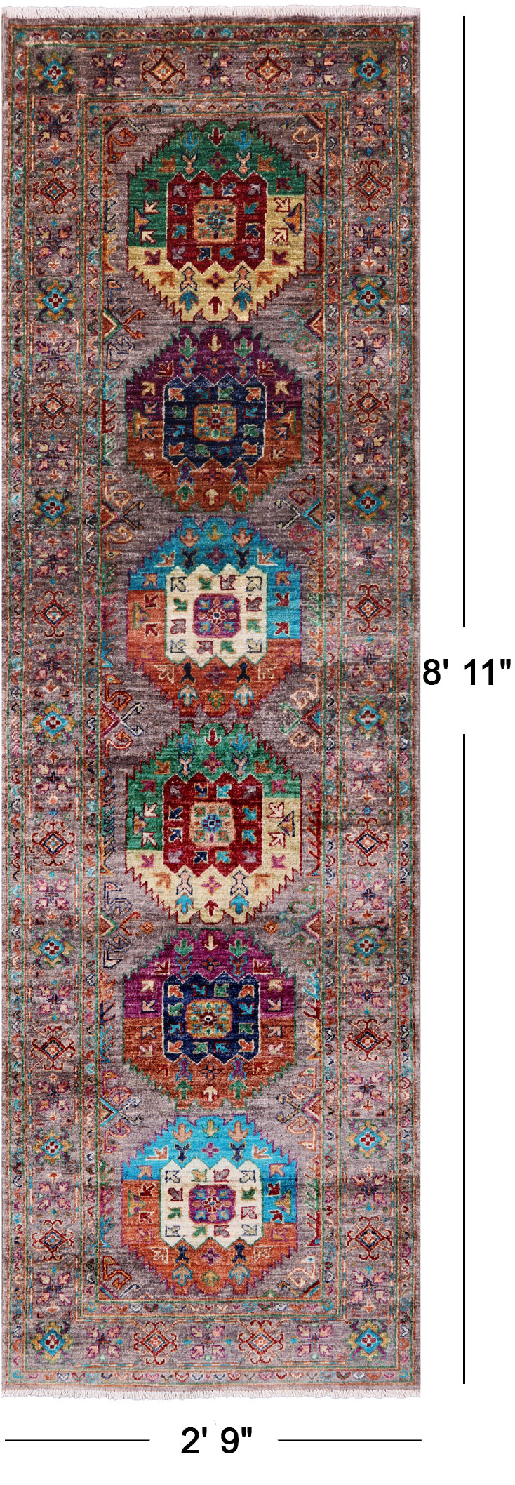 Turkmen Ersari Hand Knotted Wool Runner Rug - 2' 9" X 8' 11" - Golden Nile