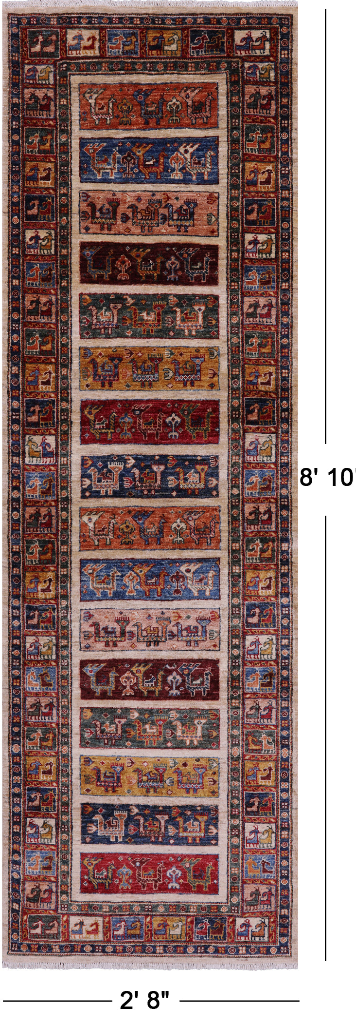 Tribal Persian Gabbeh Handmade Wool Runner Rug - 2' 8" X 8' 10" - Golden Nile