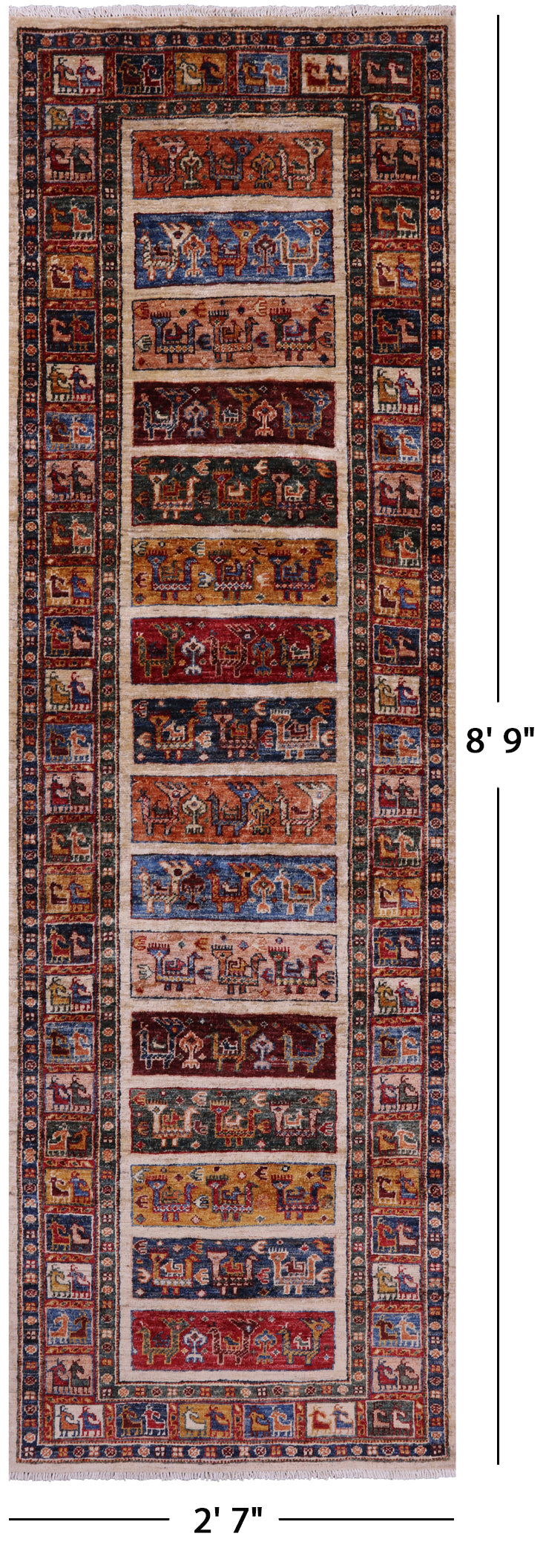 Tribal Persian Gabbeh Hand Knotted Wool Rug - 2' 7" X 8' 9" - Golden Nile