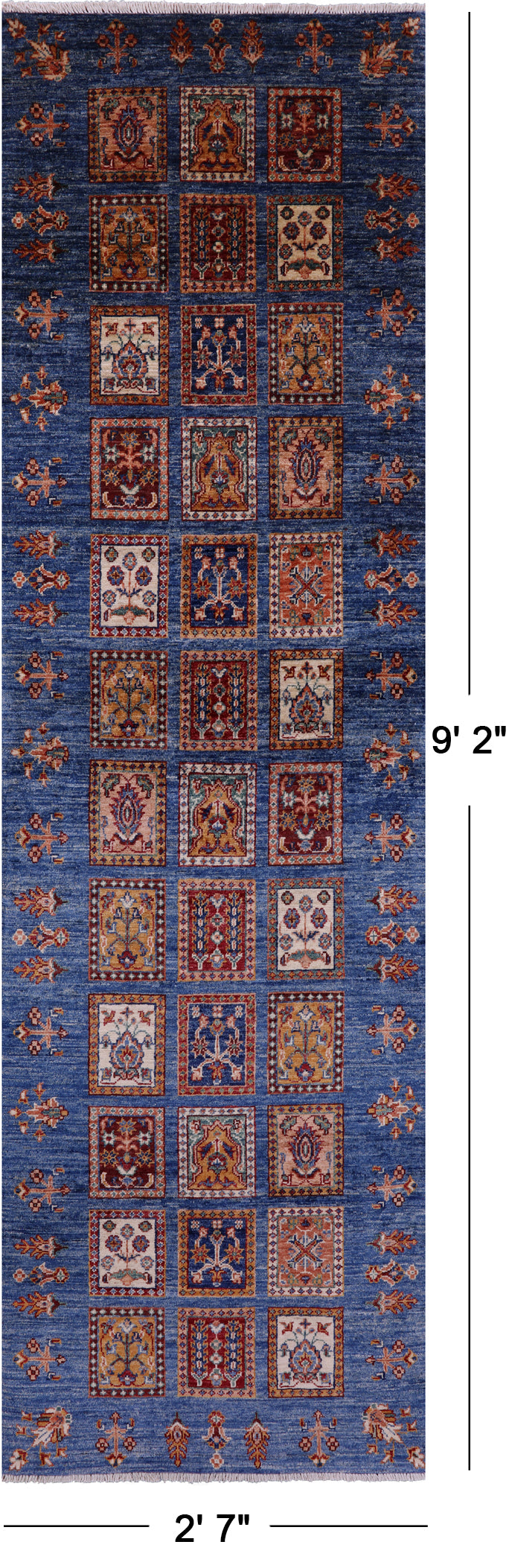 Blue Garden Design Persian Hand Knotted Wool Runner Rug - 2' 7" X 9' 2" - Golden Nile
