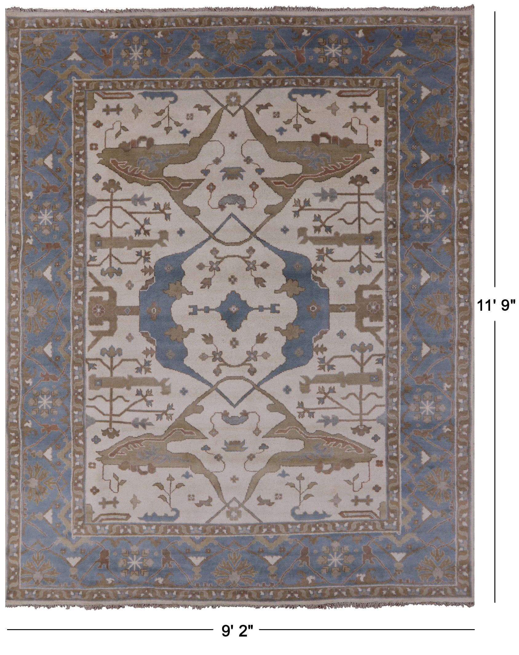 Ivory Turkish Oushak Hand Knotted Wool Area Rug - 9' 2" X 11' 9" - Golden Nile