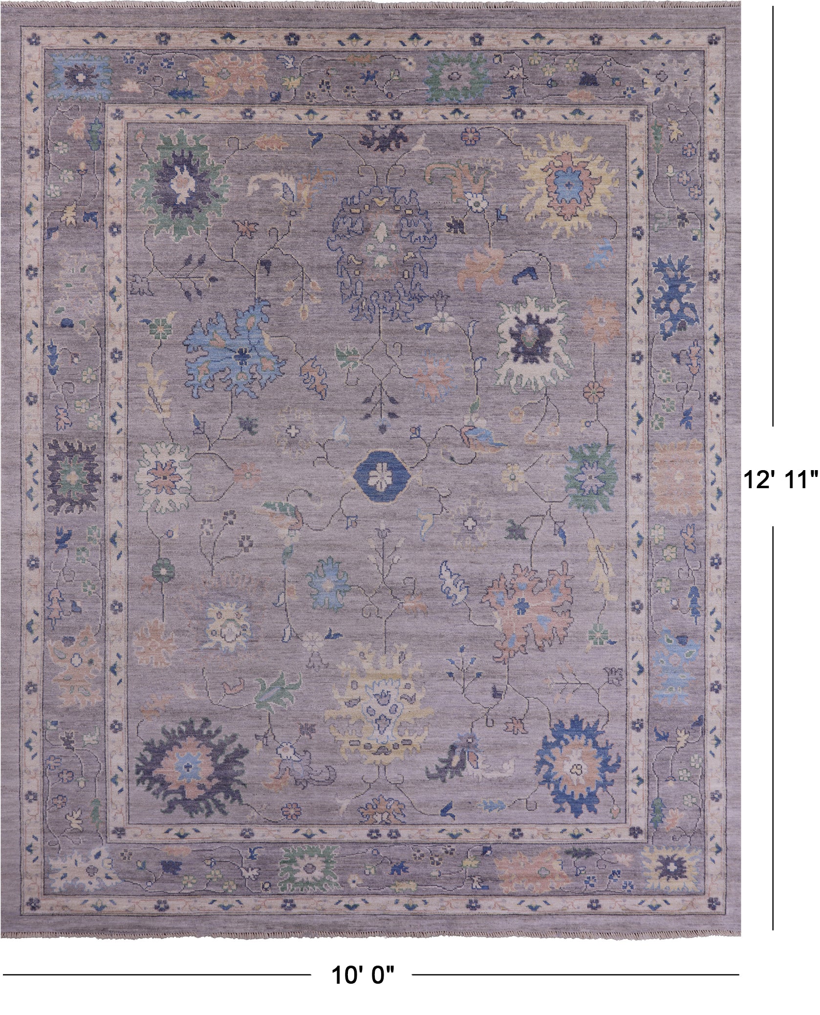 Grey Turkish Oushak Hand Knotted Wool on Wool Rug - 10' 0" X 12' 11" - Golden Nile